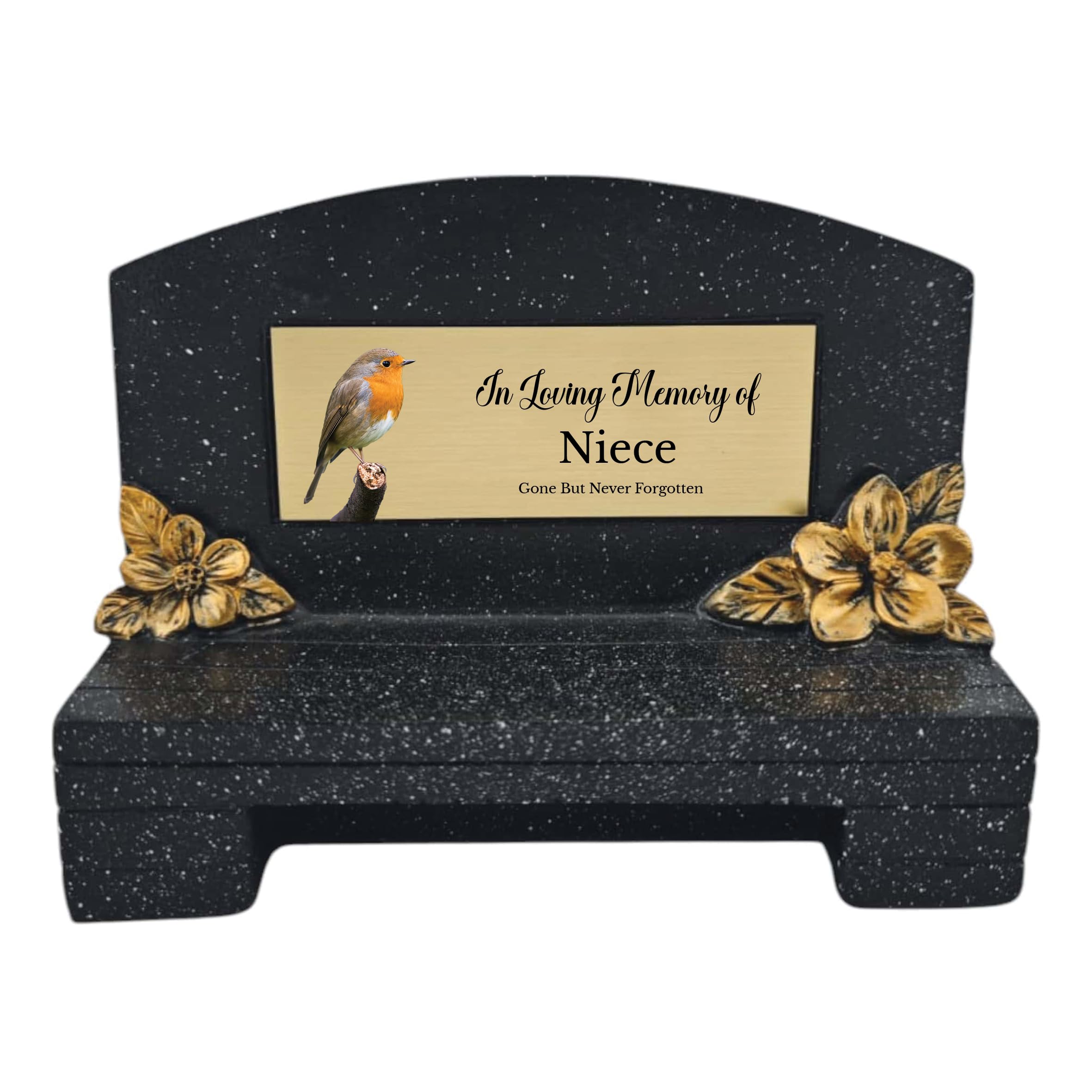1stclassgifts In Loving Memory Of Memorial Bench With Plaque Grave Marker With Robin Design Mum Dad & Lots More Black/Gold (UV PRINTED) (Niece)