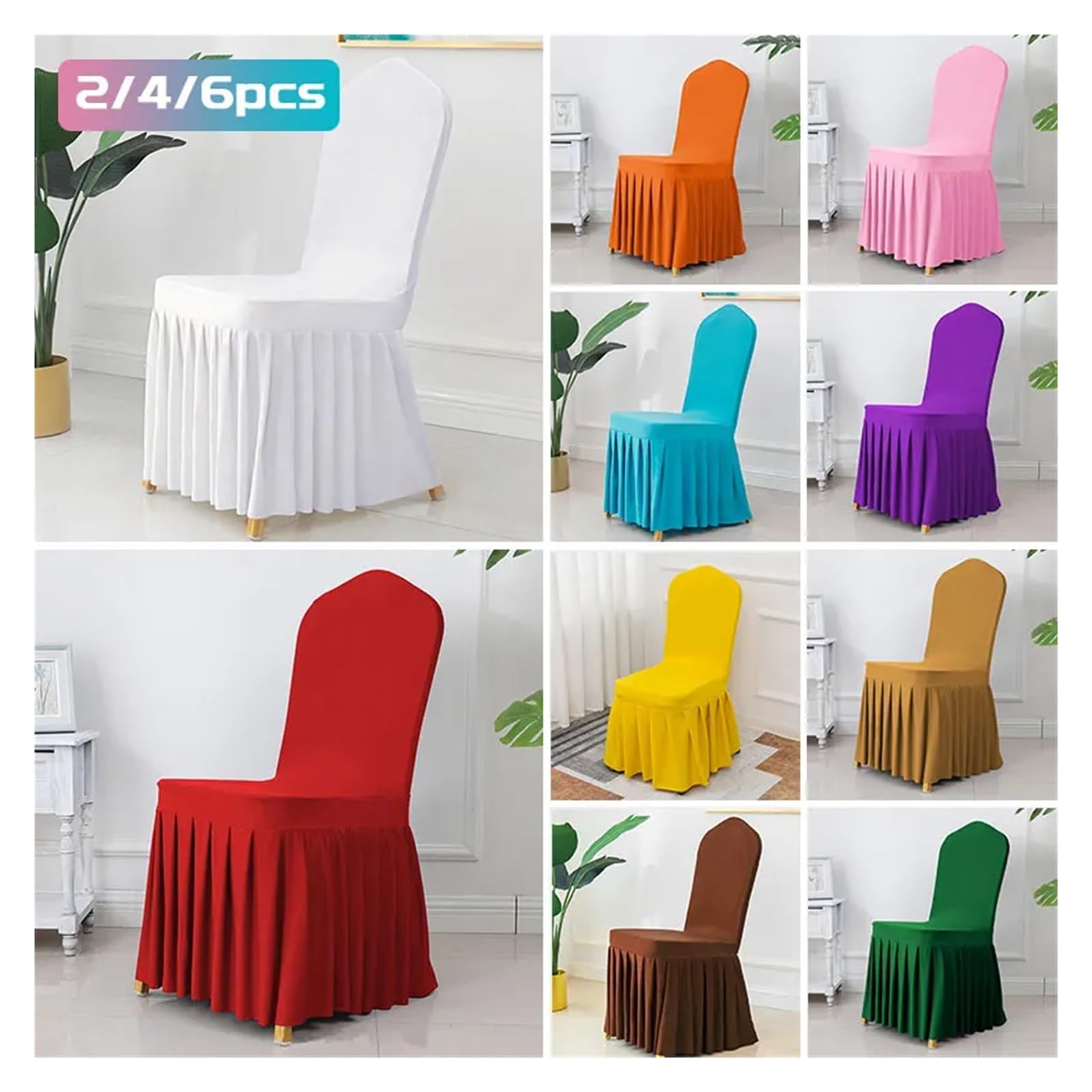 1/2/4/6 fundas plisadas de elastano para fiestas, bodas, banquetes, poliéster, decoración del hogar, hotel, fundas para sillas de boda (blanco, 2 unidades)