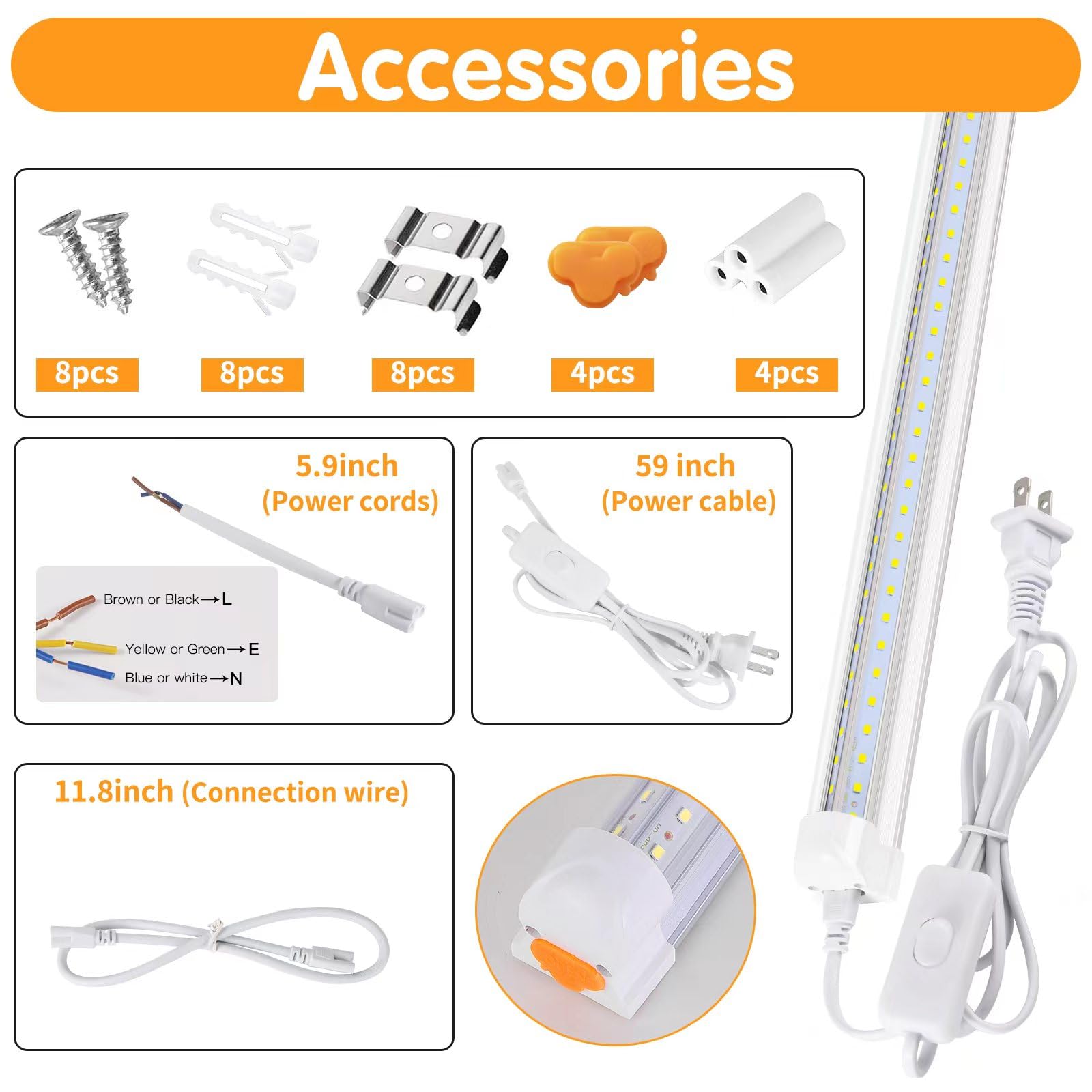 PARNOARCK Led Shop Light 2FT,T8 20W 5000K Daylight 2600LM,Led Garage Light 2 Foot with Plug,Linkable Clear Cover V-Shape,Led Shop Light for Garage,Workshop Storage Area Under Cabinet (Pack of 4)