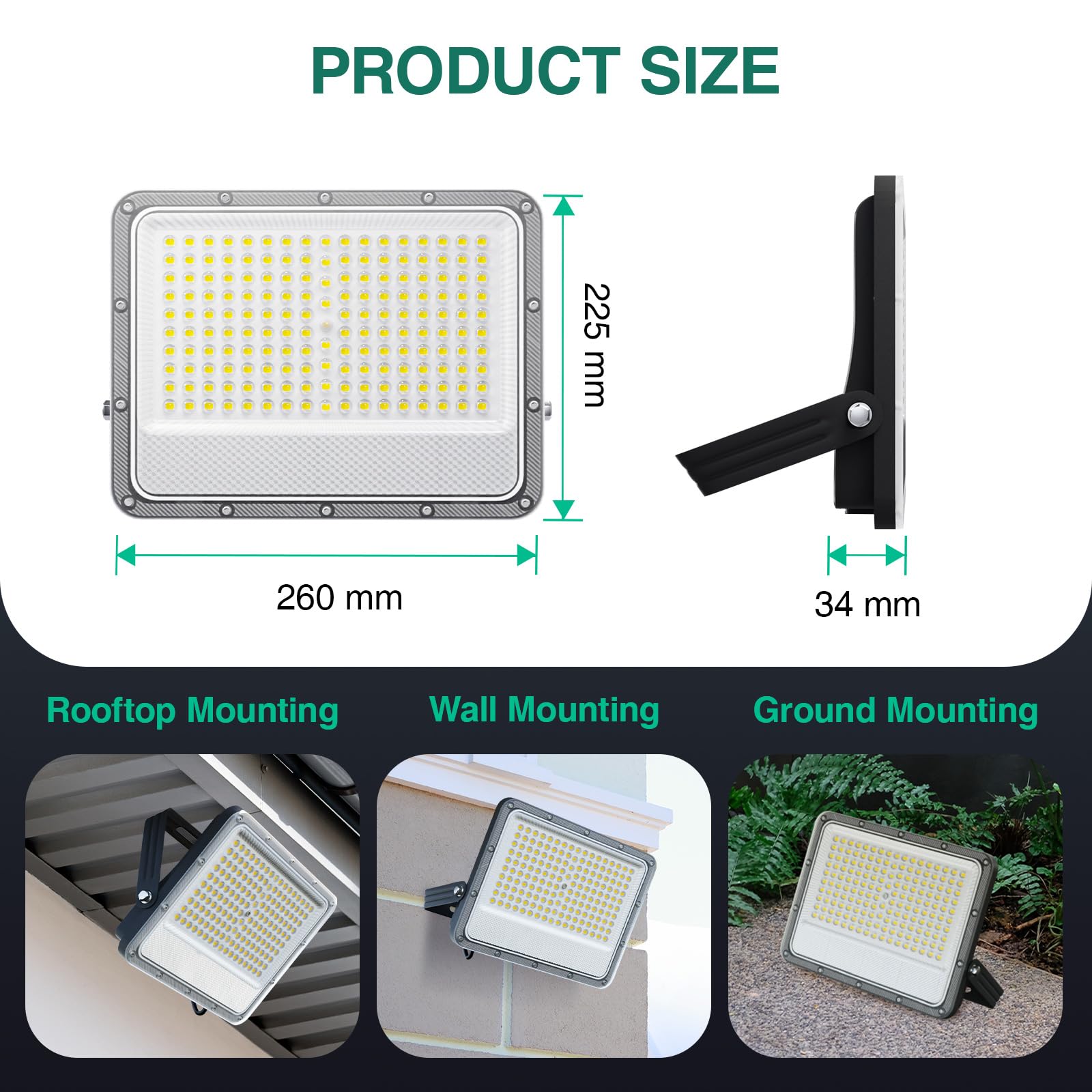 HOOLED Faretto LED da Esterno 100 W da Esterno Super illuminoso Faro led da 11000 lm, 6500 K Faretti led Impermeabile IP66 per cortile giardino garage tetto