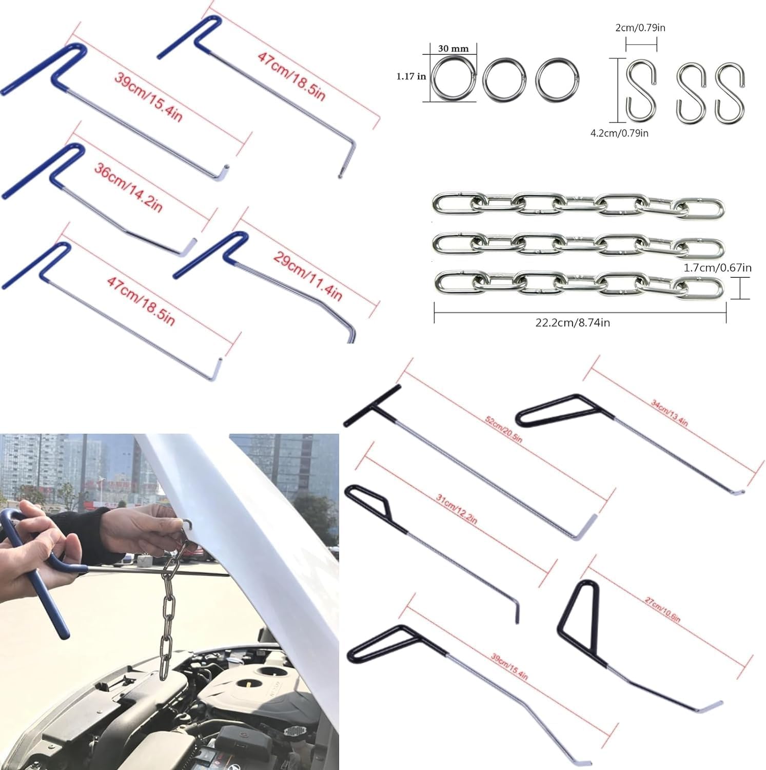 VEVOR Paintless Dent Removal Rod Kit Dent Removal Tools 20 Pcs Hand Tool Set, EB