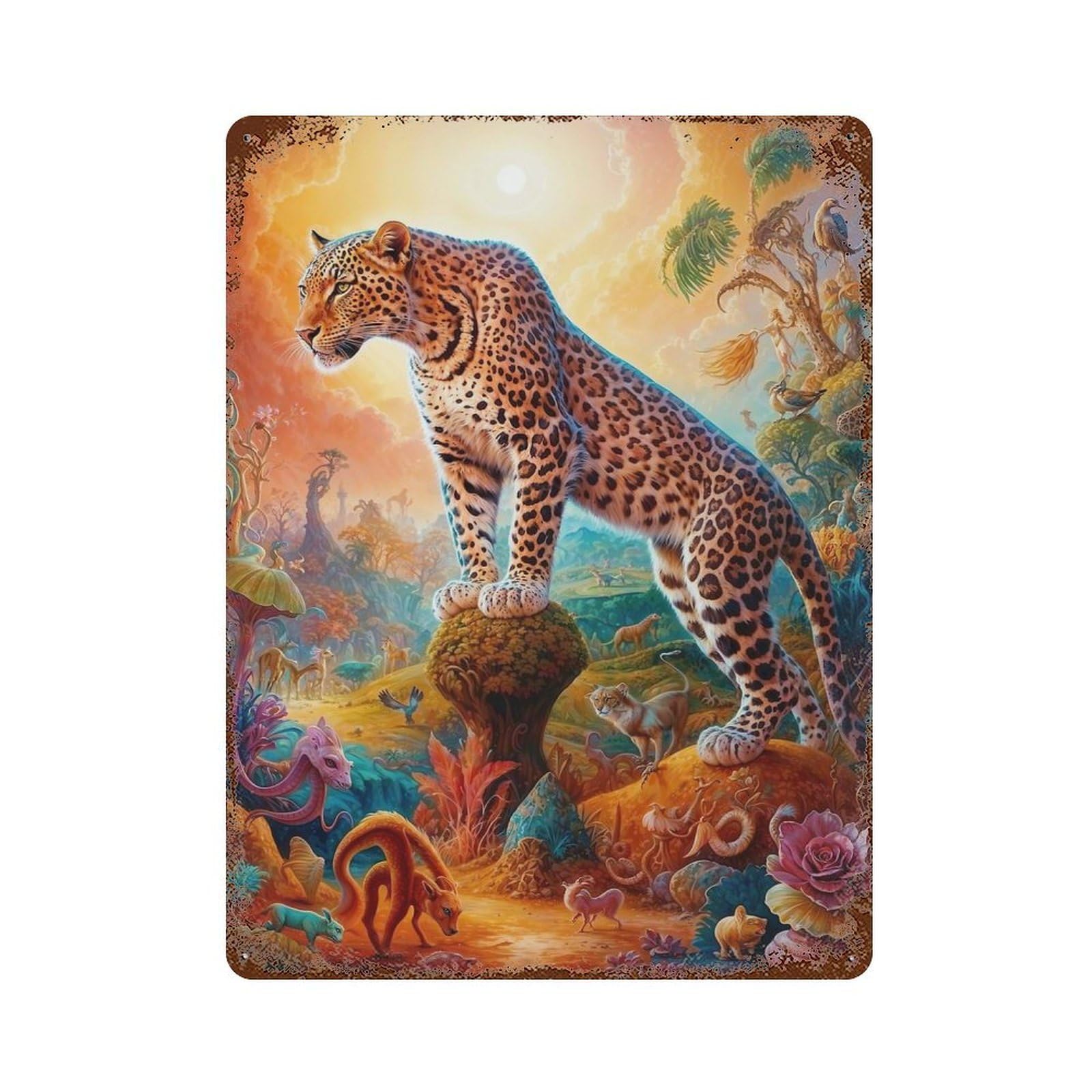 Surreal Leopard Safari 2 Vintage Rust Metal Sign 15.7"x11.8", Ideal for Basement, Hobby Room And Garage Decor