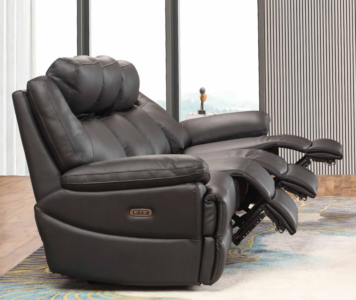 MAPO 3581 4-Sitzer Fernsehsofa elektrisch verstellbar | Komfortsofa aus Premium Leder mit Rückenlehne, Fuß- & Kopfstütze | Schwarz