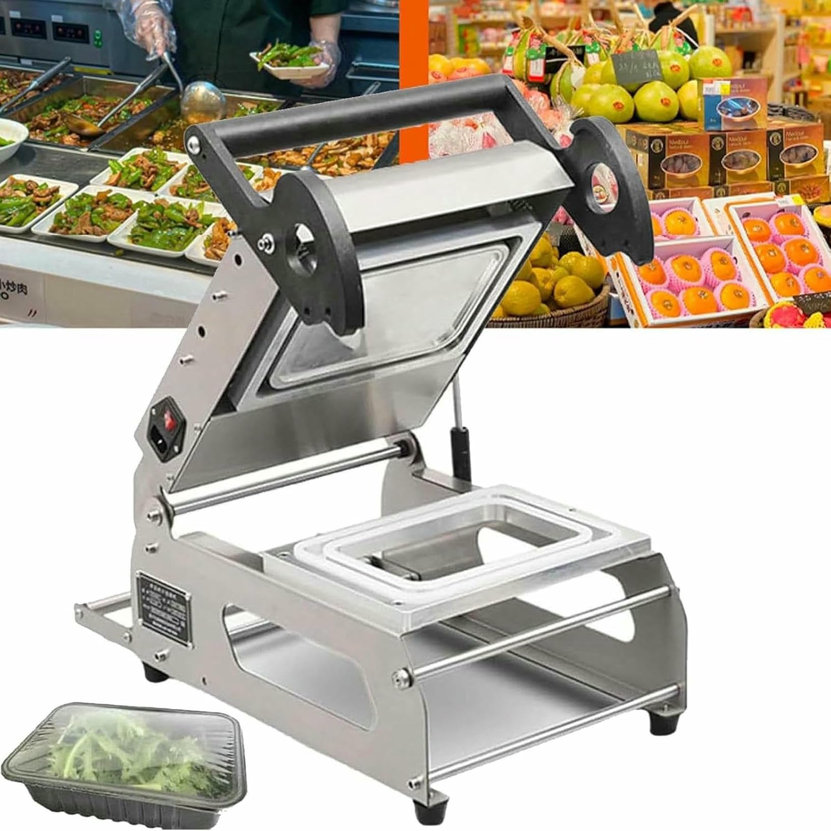 Macchina Confezionatrice per Sigillare Alimenti, Termosigillatrice Manuale per Vassoi Sandwich, Sigillatrice per Scatole da Asporto A Pressione Manuale, Larghezza Pellicola 260/320 Mm