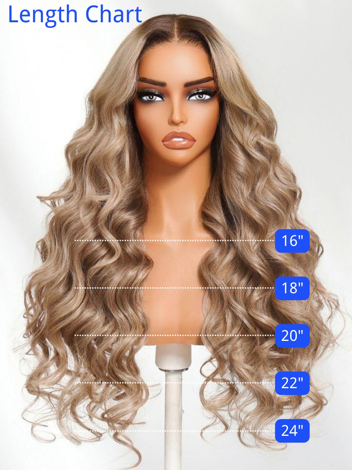 Nadula No Slip 13x4 Ash Blonde Body Wave Drawstring Wig Human Hair with Brown Roots, Pre Cut Glueless Bye Bye Slip Lace Front Wig Pre Plucked with Ear Tape Pre Everything Ready to Go Ombre Wig 18inch