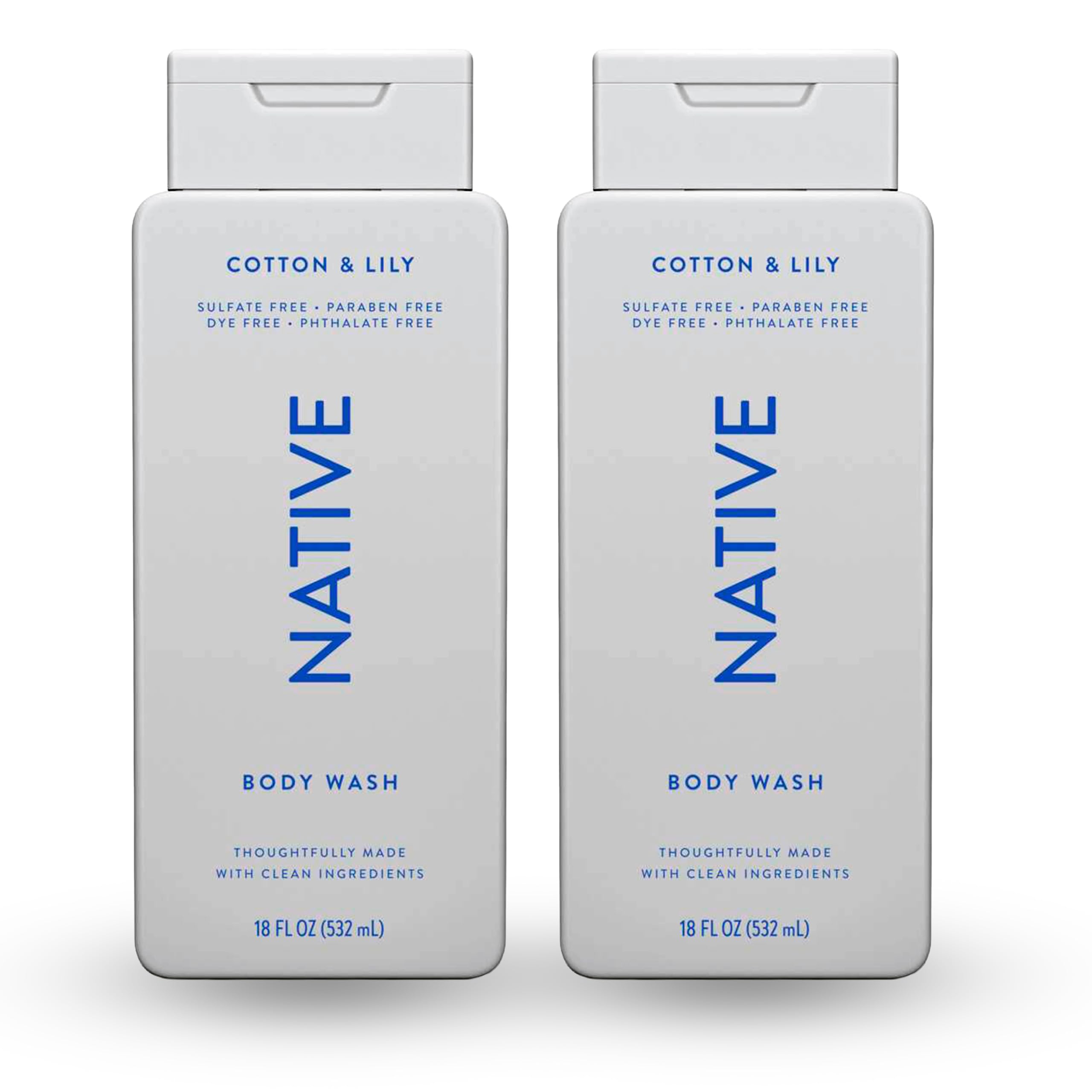 Native Body Wash for Men & Women, Seasonal | Sulfate, Paraben, and Dye Free, with Naturally Derived Clean Ingredients Leaving Skin Soft and Hydrating, Powder & Cotton 18 oz - 2 Pk