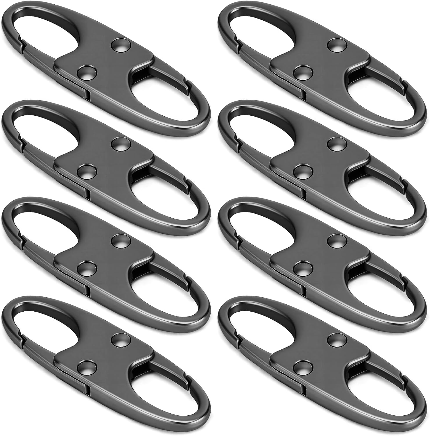 Premium 8 Pcs Anti Theft Zipper Clips, Space Gray (Gunmetal), Double Opening Small Carabiner Clips, Zinc Alloy Zipper Pull Replacement for Backpack Luggage Purse Travel Security Essentials