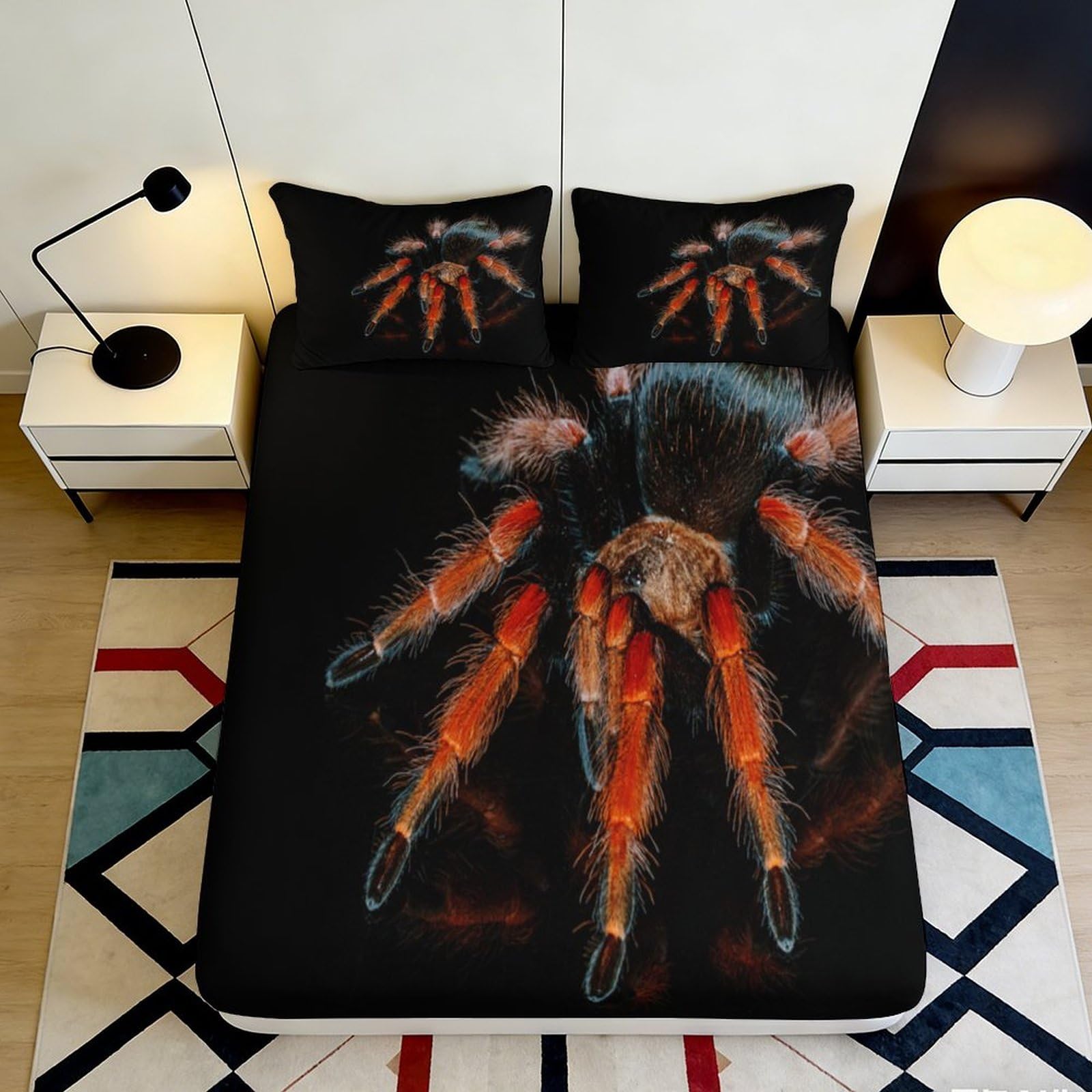 3D Printed Tarantula Fitted Sheet Microfiber Soft Black Spider Mattress Cover for Bedroom Dorm Decor Mattress Protection 90x200x25cm