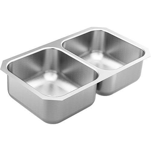 Moen GS18210 1800 Series 31.75-inch 18 Gauge Undermount Double Bowl Stainless Steel Kitchen Sink, 8-inch Depth