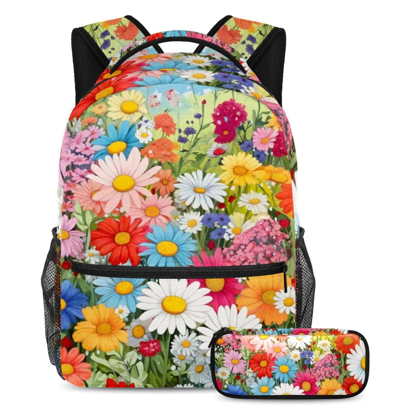 Sac à dos marguerites 2 pièces avec trousse pour l'école