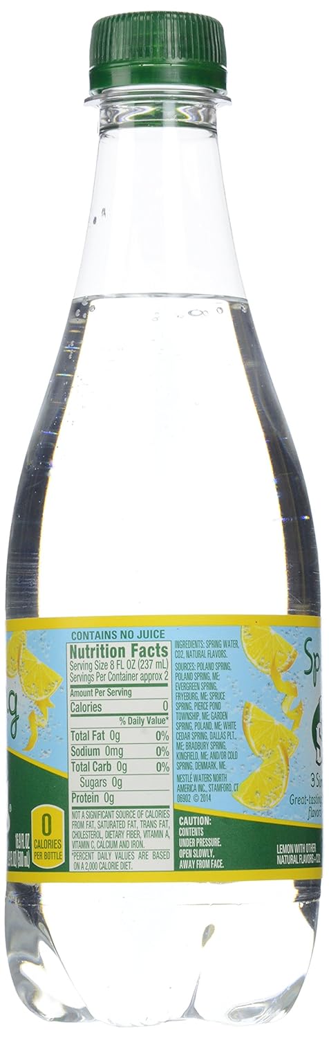 Poland Spring Brand Sparkling Natural Spring Water, Lemon 16.9-ounce plastic bottles, 24 Count