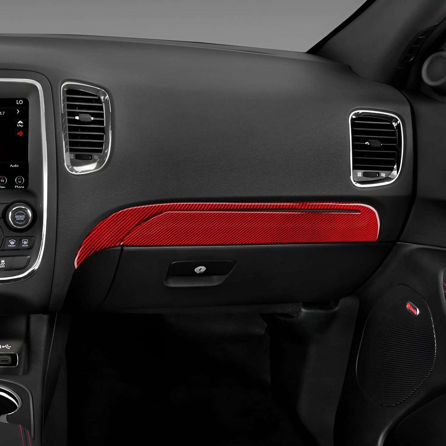 Car Copilot Glove Box Cover Decals for 2011-2020 Dodge Durango Accessories Carbon Fiber Interior Stickers, Red