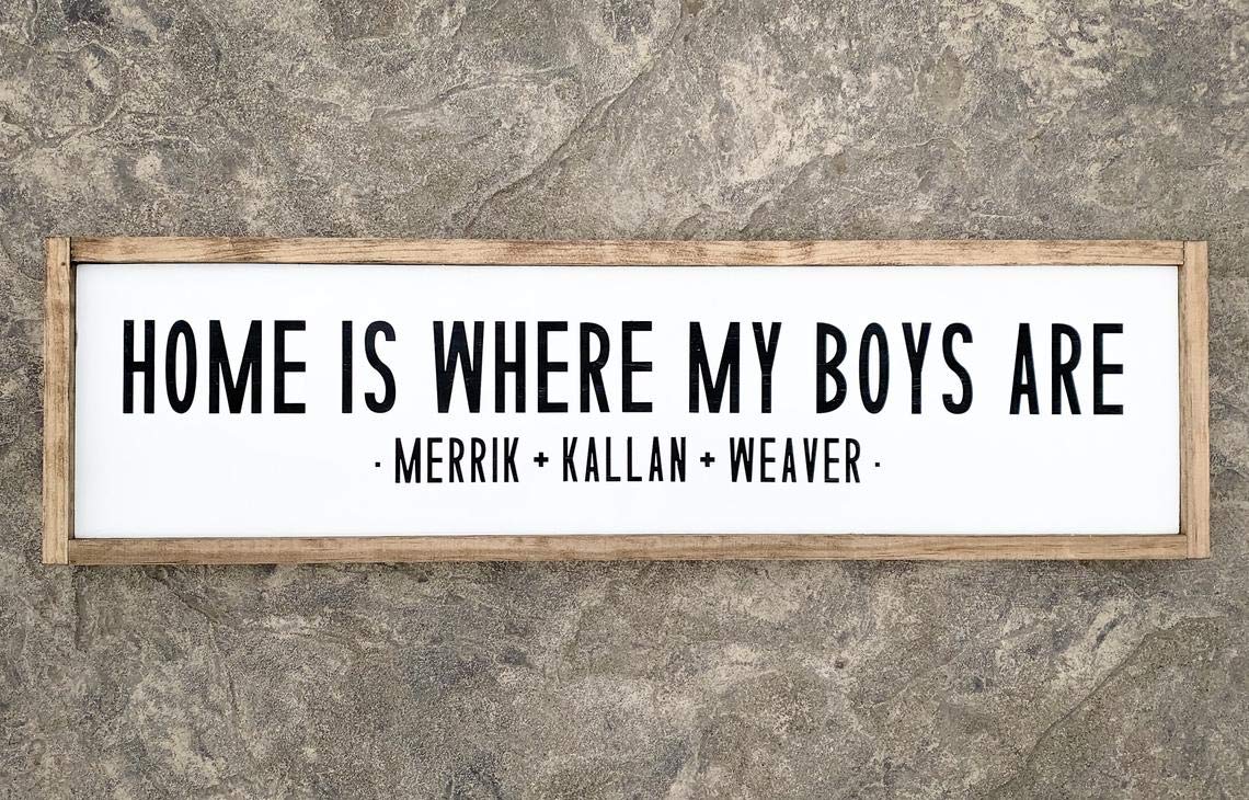 Tamengi Home is Where My Boys Are Sign, You Are Loved Sign, I'll Love You Forever, Neutral Nursery Decor, Wood Nursery Decor, Baby 6 in x 20 in