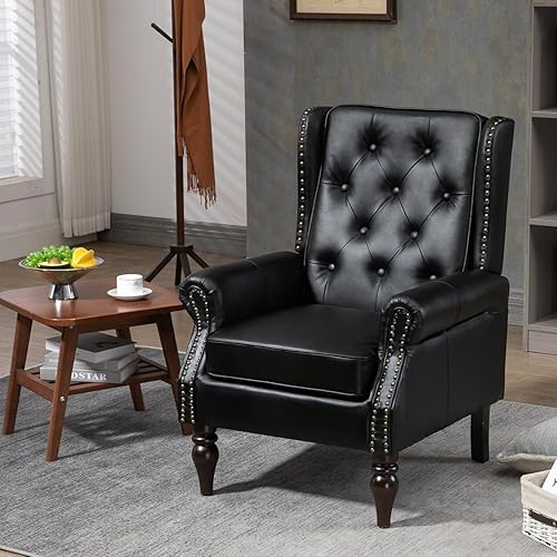 Miniatura 2 de Mid-Century - Juego de 2 sillas de respaldo alto de piel sintética con botones, sillas modernas para sala de estar con decoración de remaches, sofá