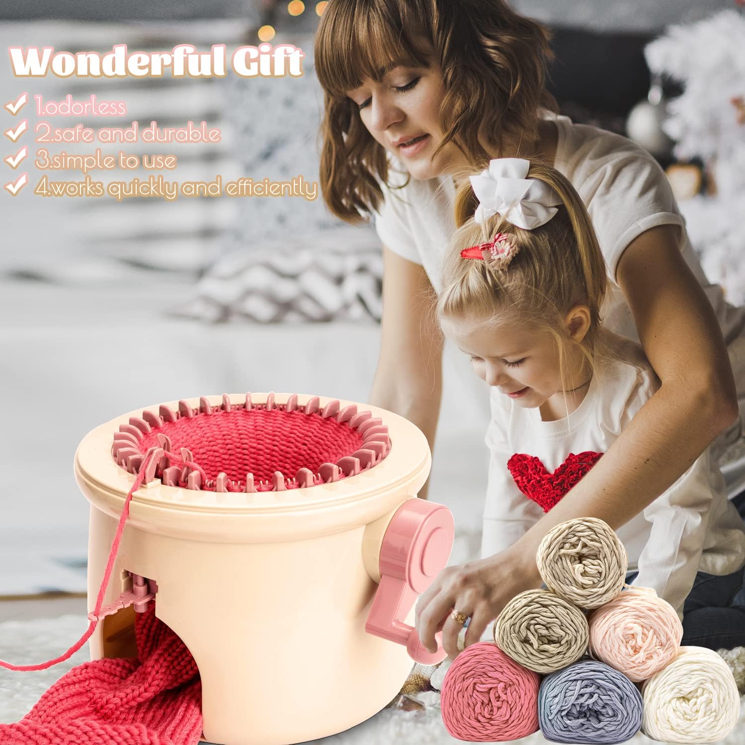 HCBZVV 32 Needle Knitting Machine - Round Mushroom Loom, Crochet, Modern, Nature Theme, Custom Knitting, Yarn Set, Adult & Kid Friendly, Not Foldable