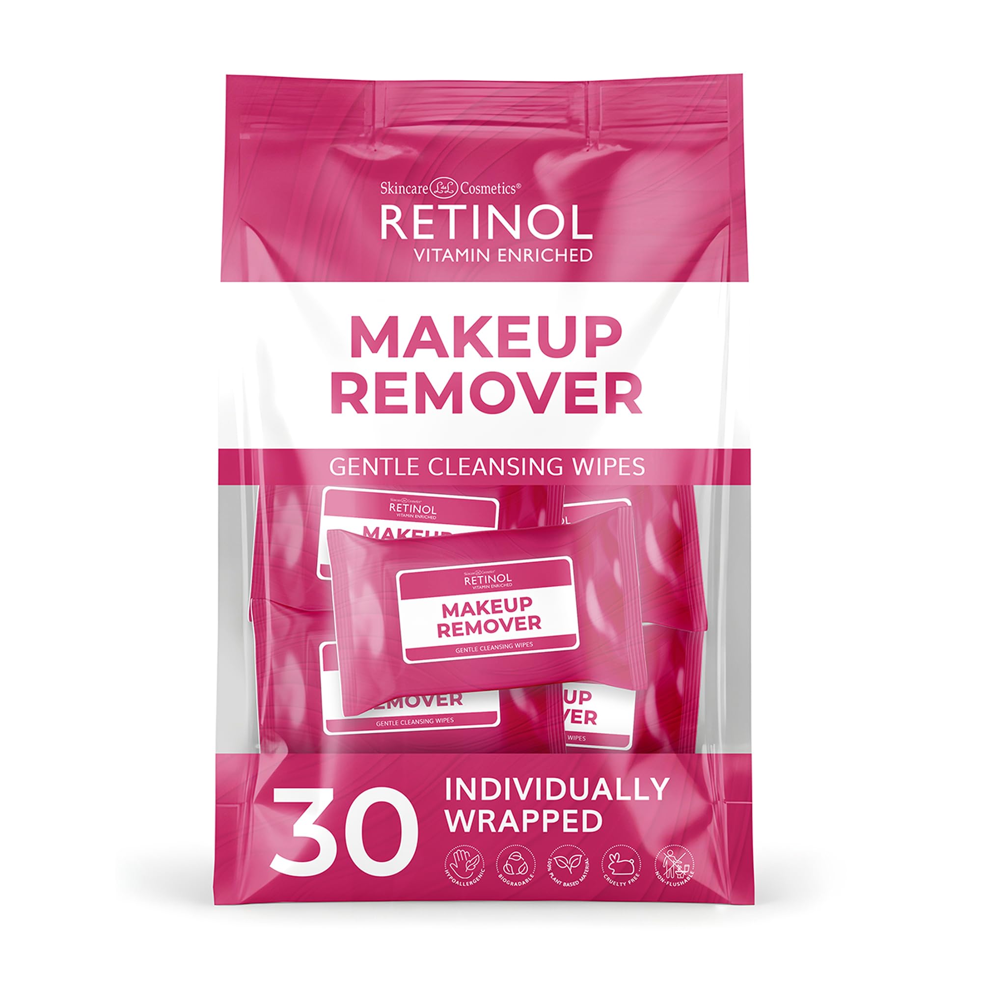 LIVAURA Retinol Individually Wrapped Makeup Remover Wipes, travel essentials for Travel & On the Go, women facial cleansing wipes, remove makeup