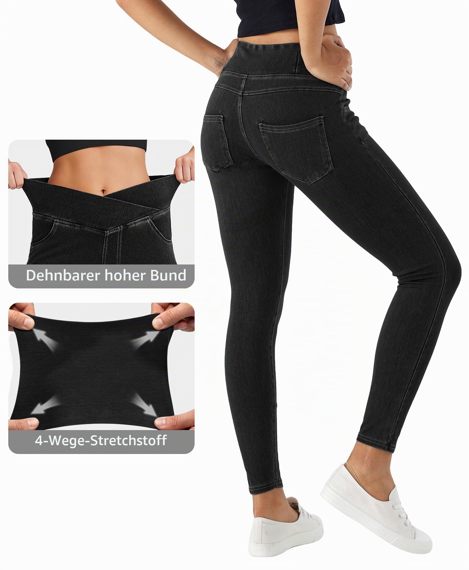 LaiEr V Crossover Skinny Jeans für Damen Hohe Taille, ohne Reißverschluss, Bauchunterstützung, Casual Fitness-Leggings. Hochelastische weiche Stoff Yogahosen mit Taschen