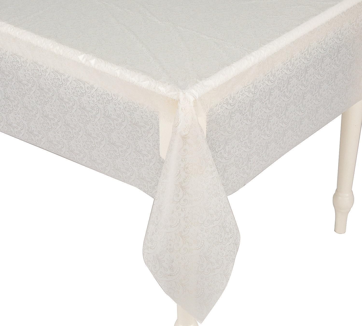 White Lace Printed Transluscent Plastic Cut-to-Fit Table Cover 100Ft x 40 W
