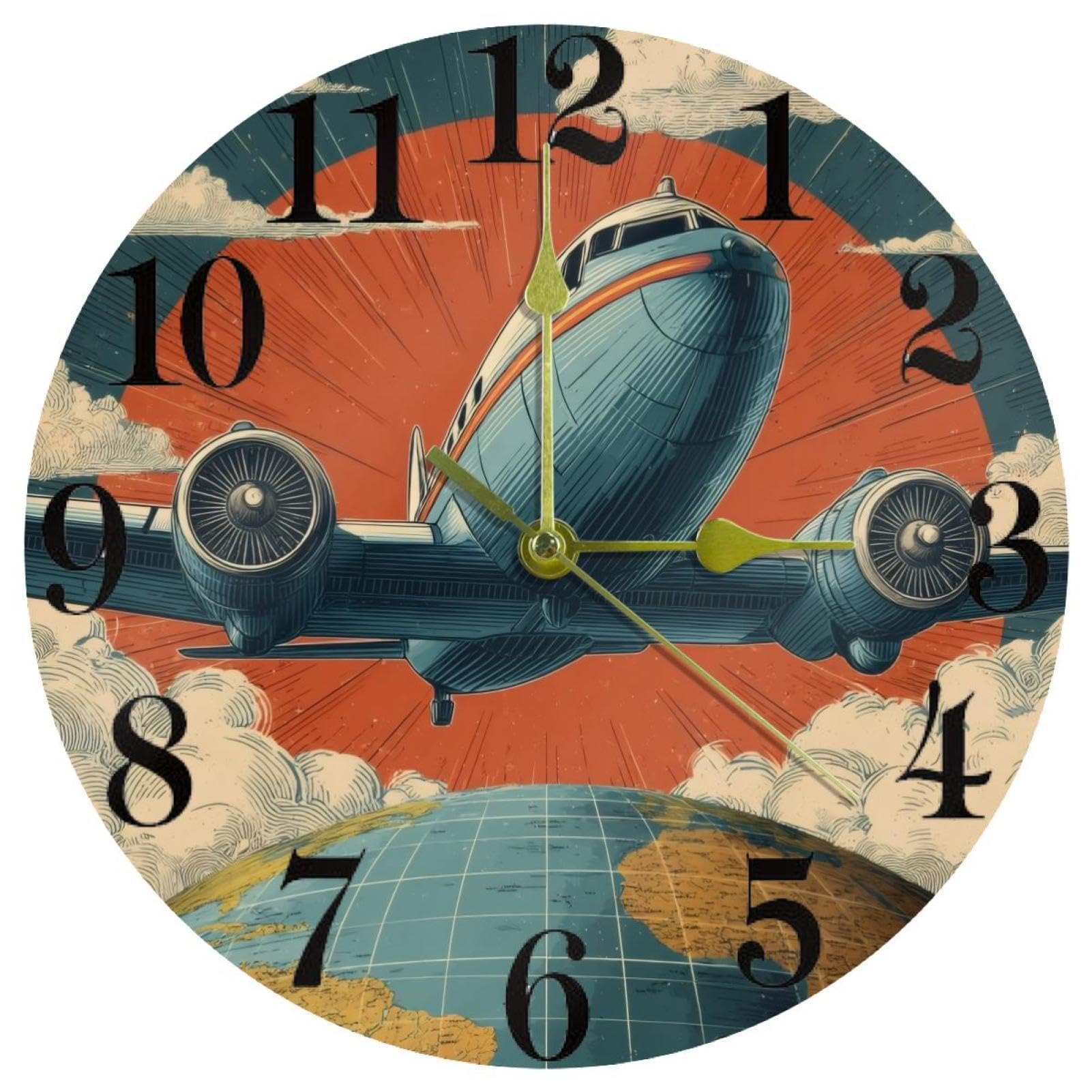 Horloge murale avion silencieuse pour la cuisine et les chambres d'enfants