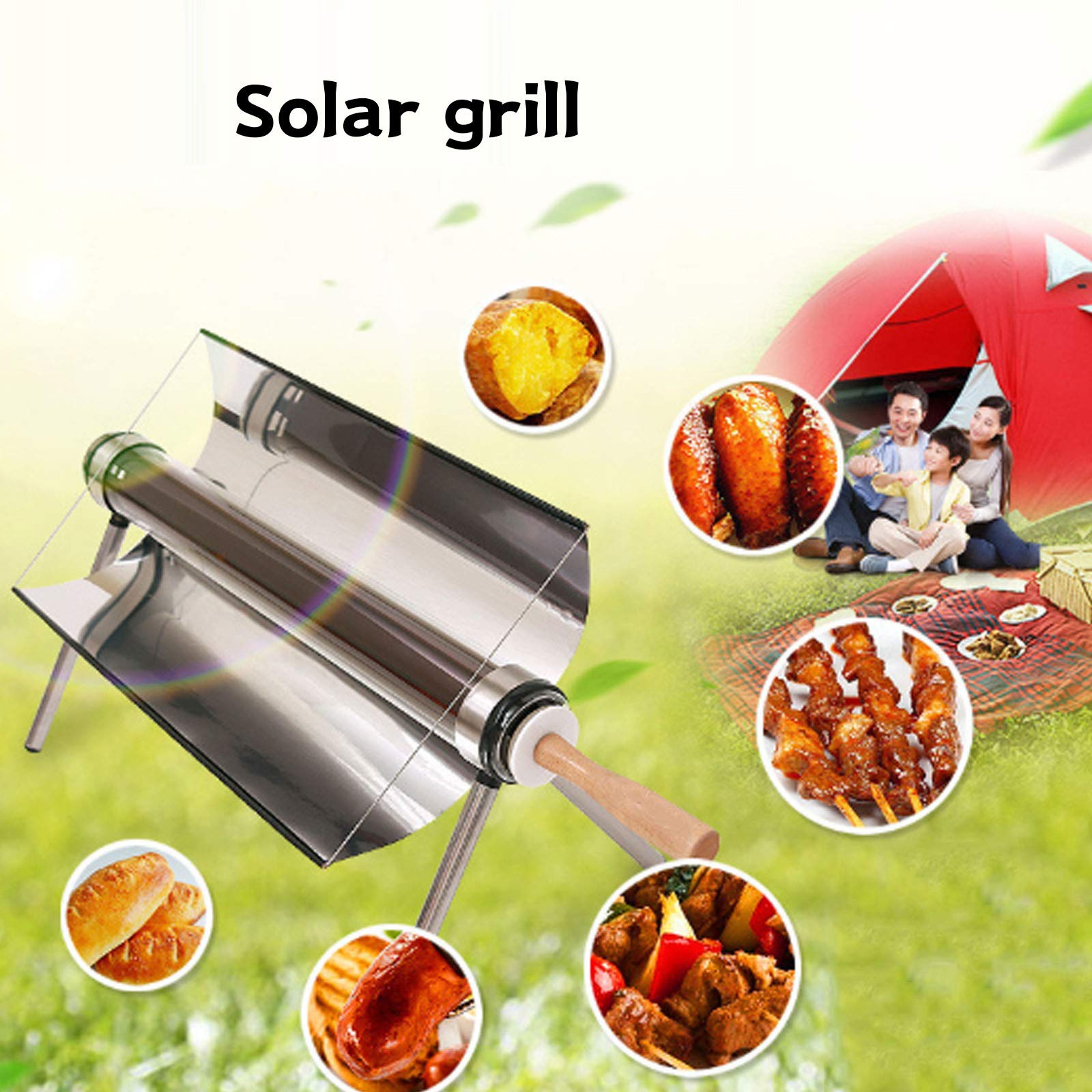 Middle Tragbarer Solargrill,Solarkocher,Faltbarer Solargrillkocher aus Edelstahl,kann in der Sonne gekocht Werden,für Reisen,Camping im Freien