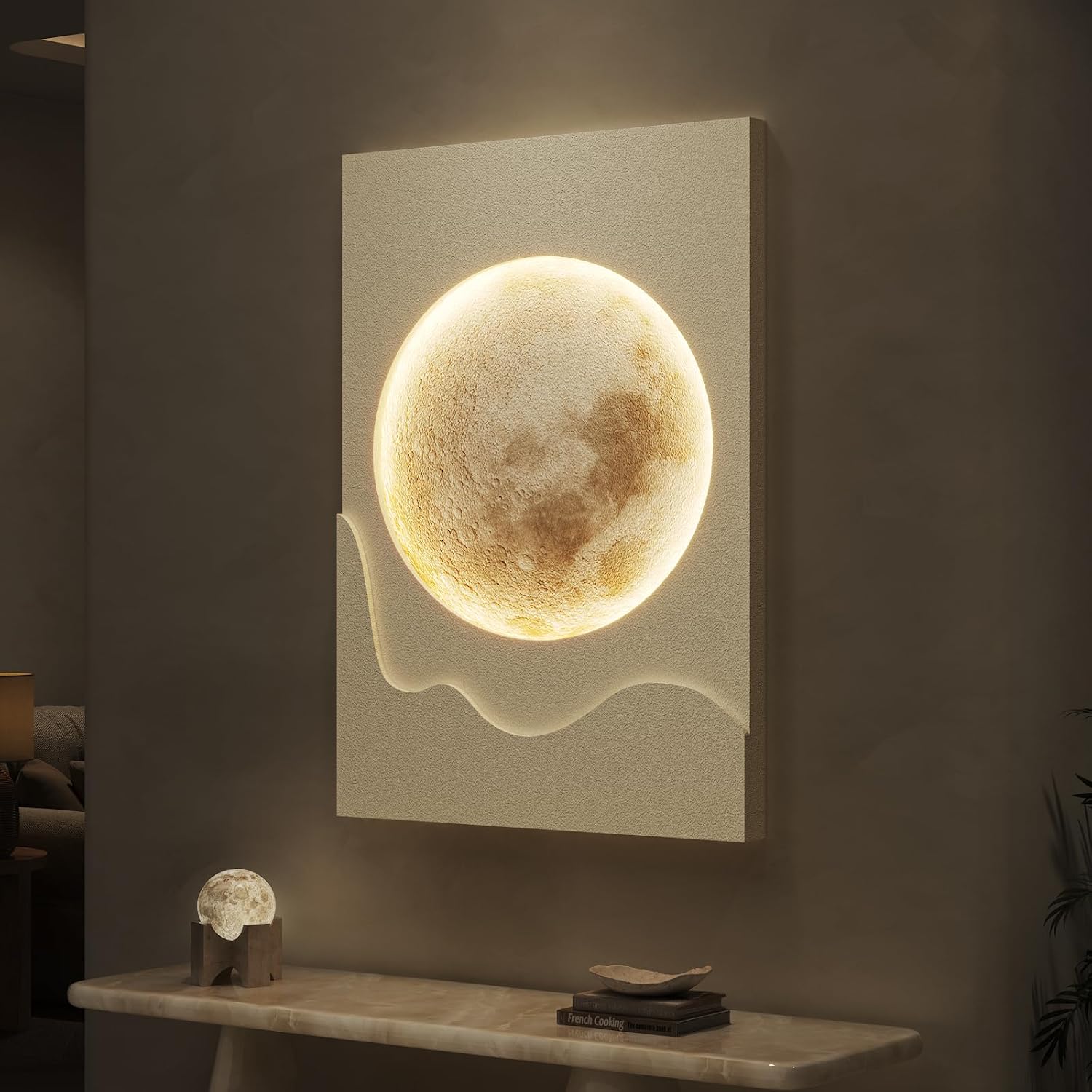Cuspin Large White 3D LED Moon Wall Art, 24x36 In