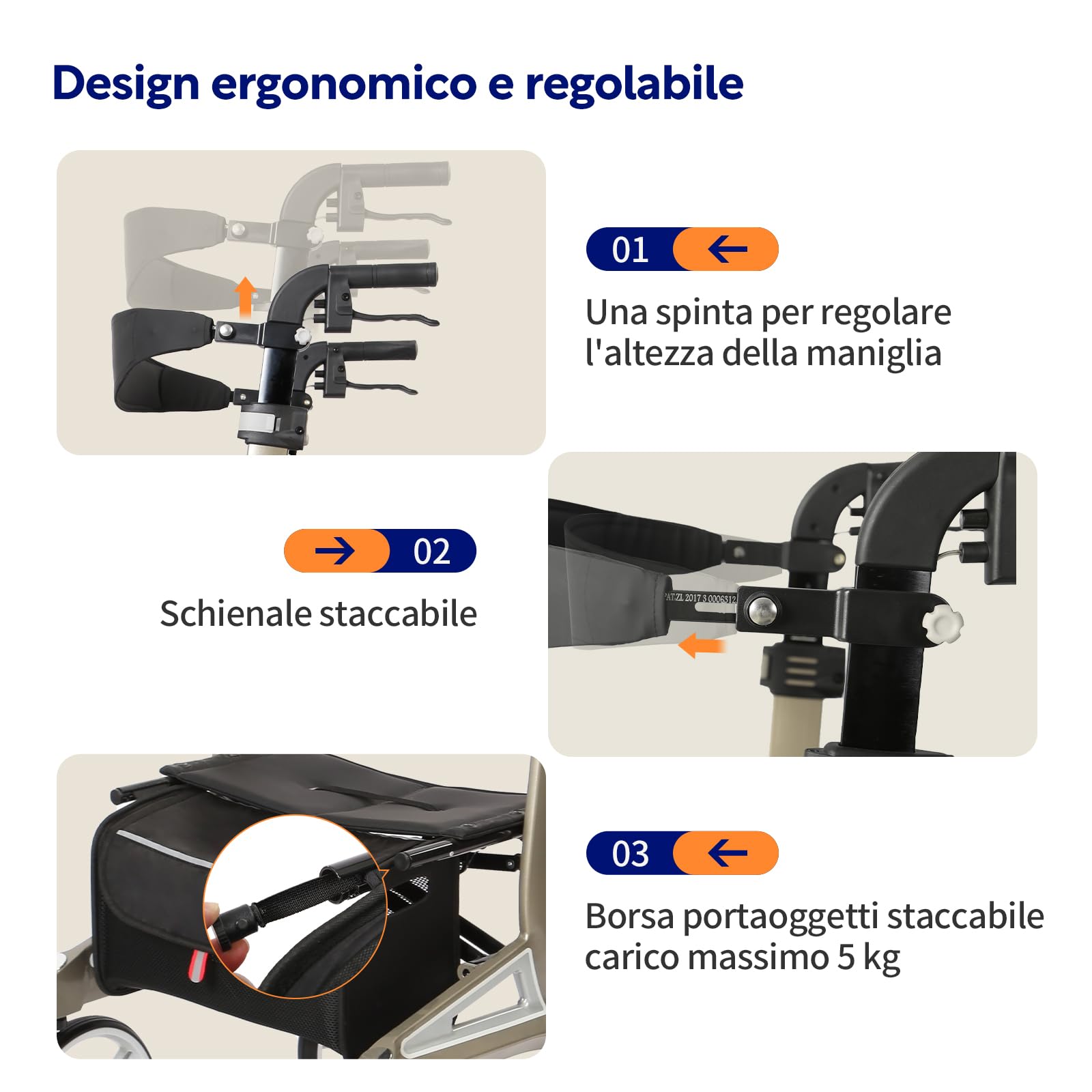 VOCIC Z71 deambulatore pieghevole per anziani, Alluminio & impermeabile | Deambulatore peso leggero con sedile, ruote PU tuttoterreno antiforatura, schienale e altezza regolabili, verde grigio