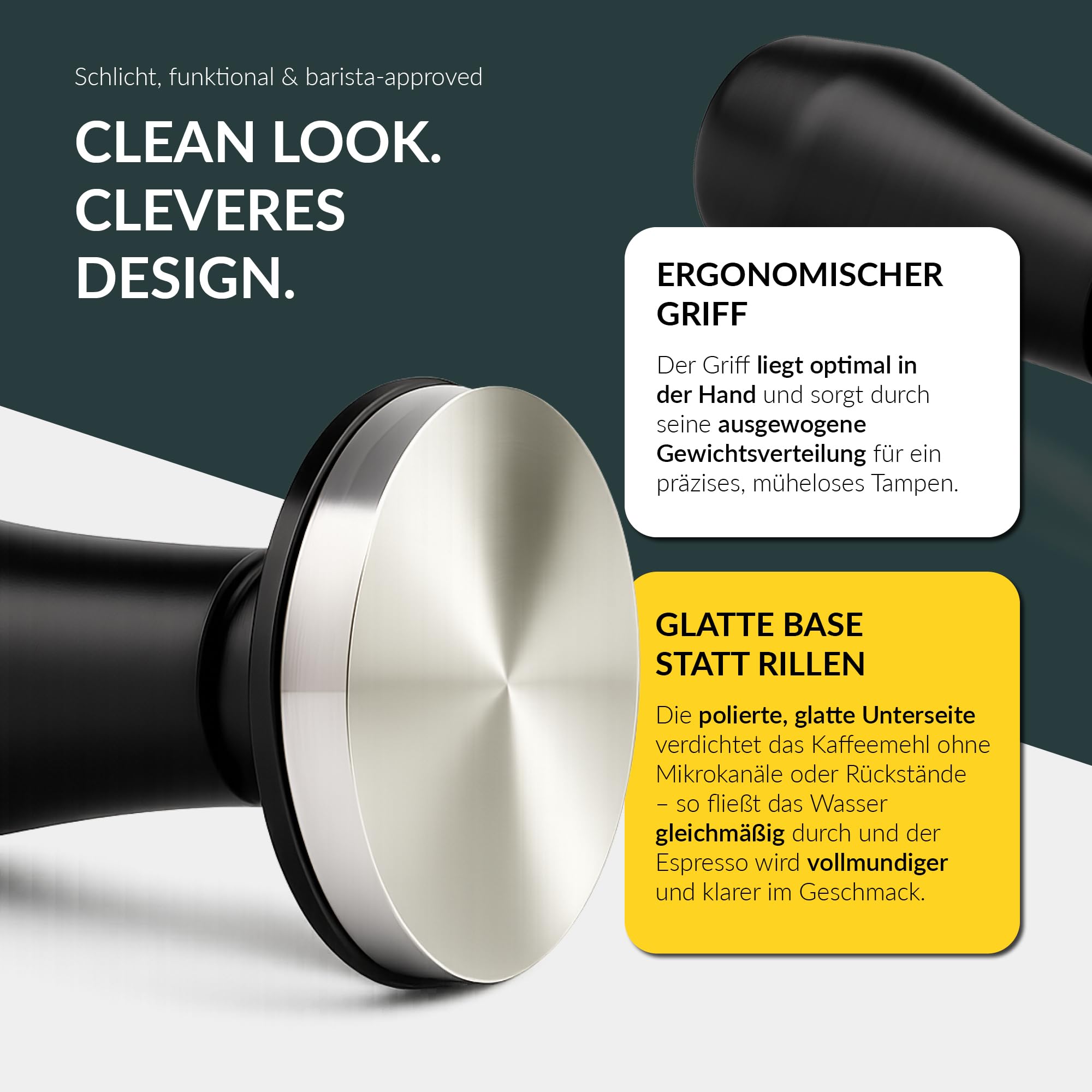 Coyooco Barista Tamper druckregulierend 58,5 mm - Siebträger Tamper mit Feder für gleichmäßigen Druck - Kaffeestempel mit ergonomischem Griff