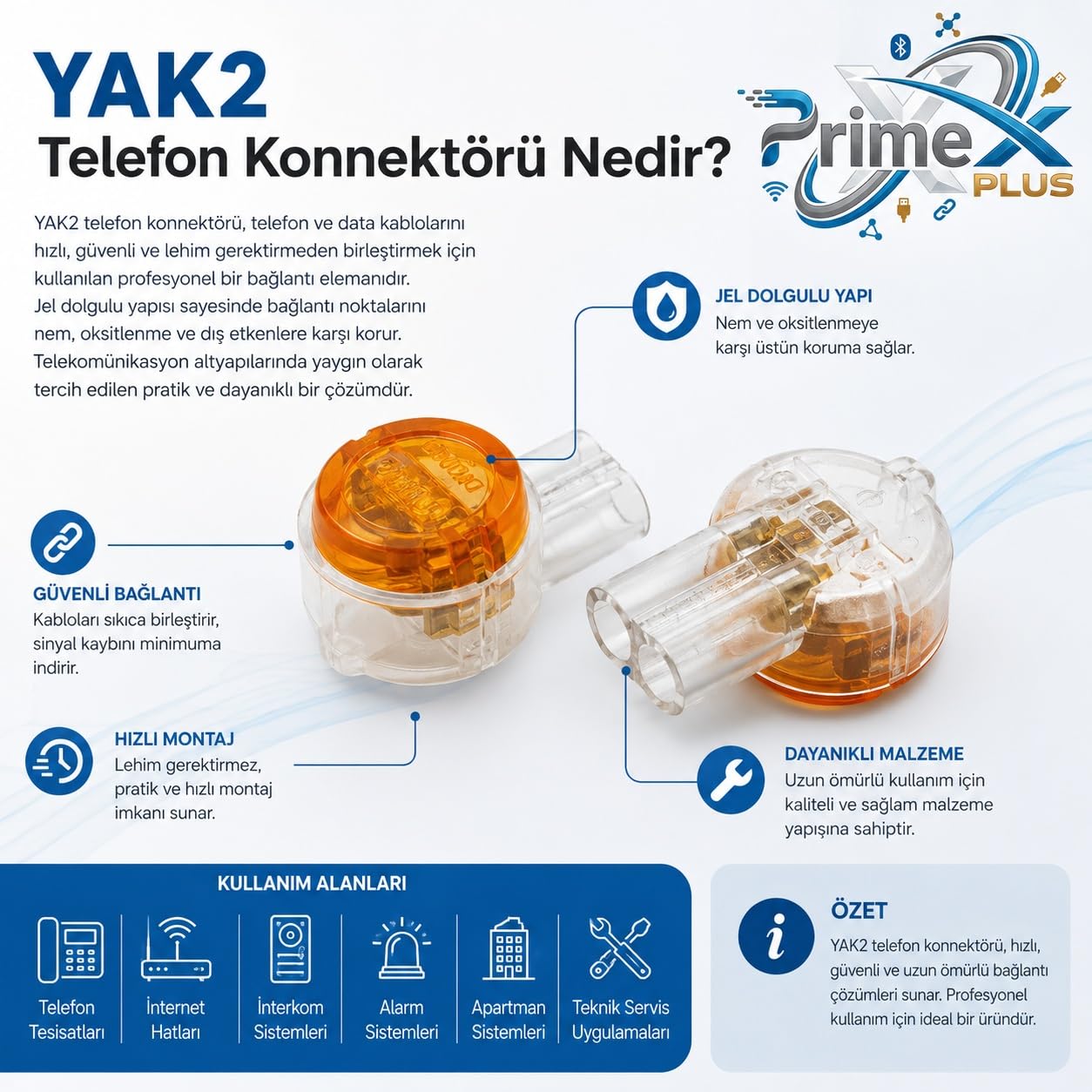 PrimeX PX-YK2 Yak2 100 Adet Yak2 Telefon Konnektör, Yak K2 Konnektör, Yak2 Kannektör, Yak K2 Boncuk