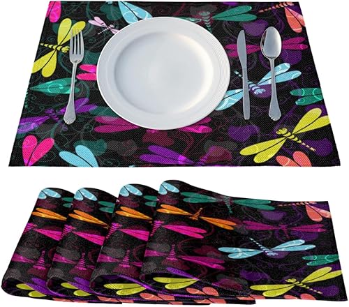Miniatura 2 de Dragonfly Funny Placemats Set of 4 Table Mats Washable Placemat Waterproof Place Mats for Party Home Dining Table Decor 18x12 in