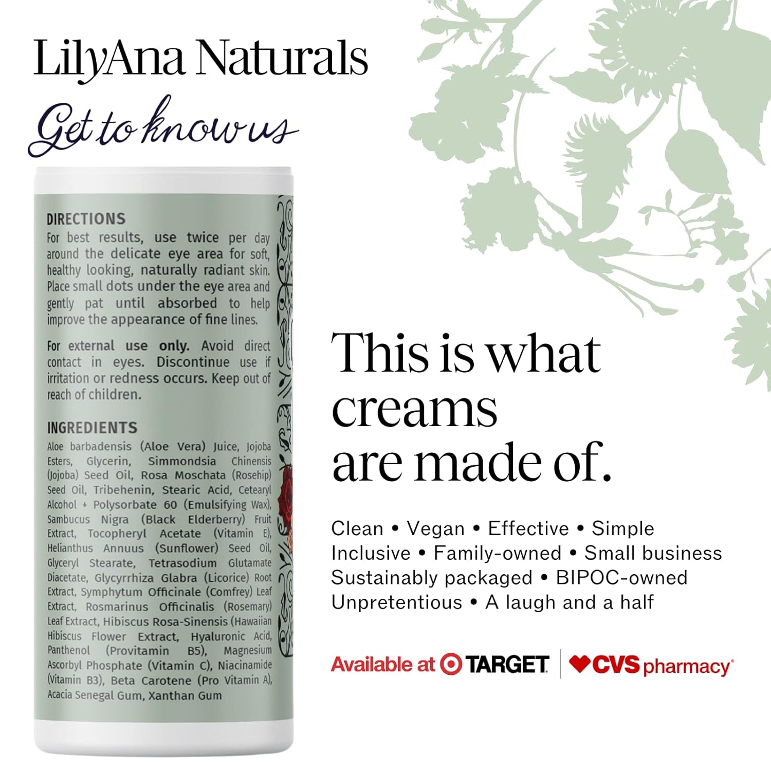 LilyAna Naturals Eye Cream - Dark Circles & Puffiness Remedy, Anti-Aging, Reduces Fine Lines & Wrinkles, Rosehip & Hibiscus - 0.5oz : Beauty & Personal Care