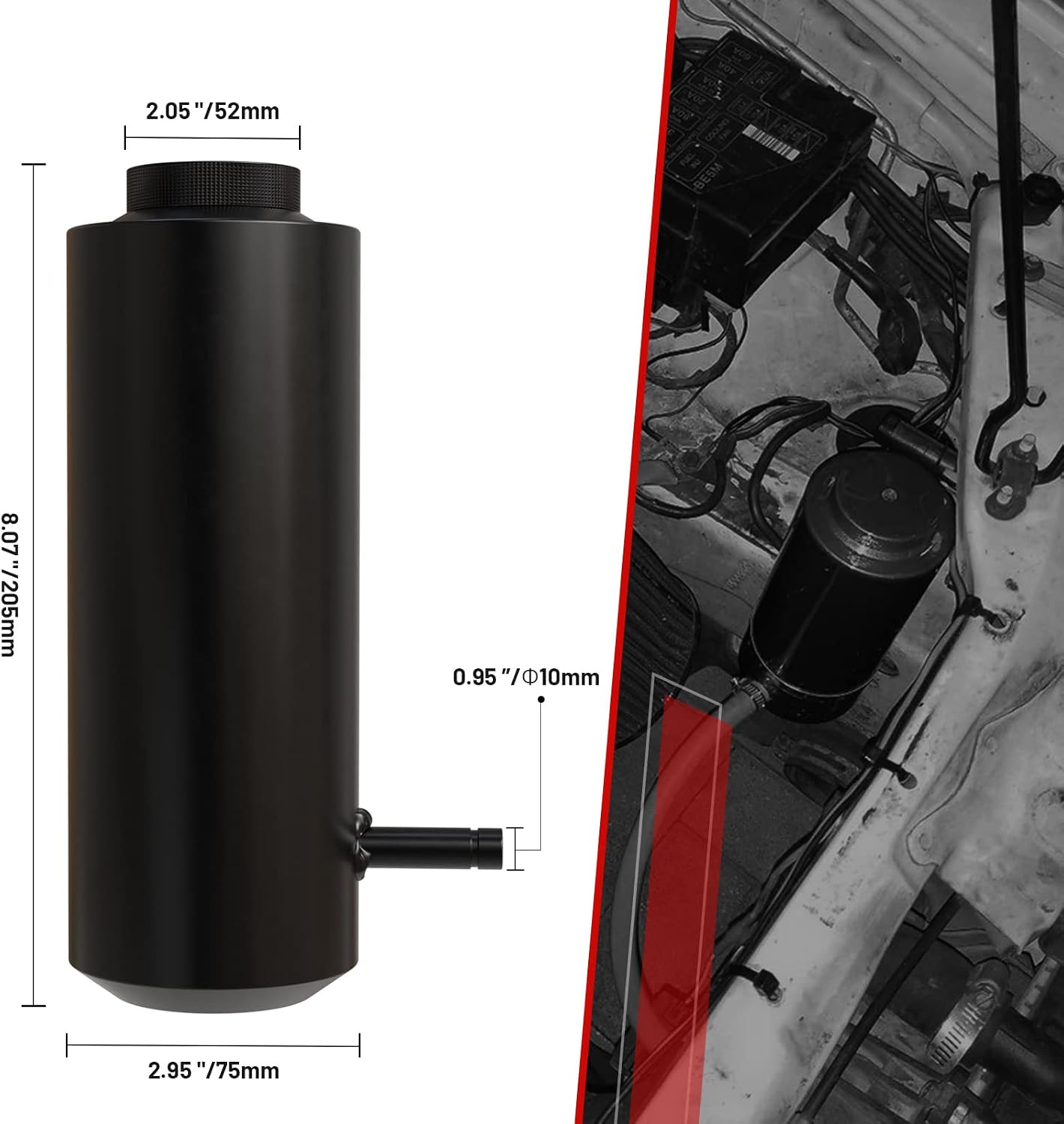 Universal Aluminum Car Overflow Tank 800ml Coolant Reservoir Tank, Black Radiator Coolant Overflow Tank Small Coolant Expansion Tank