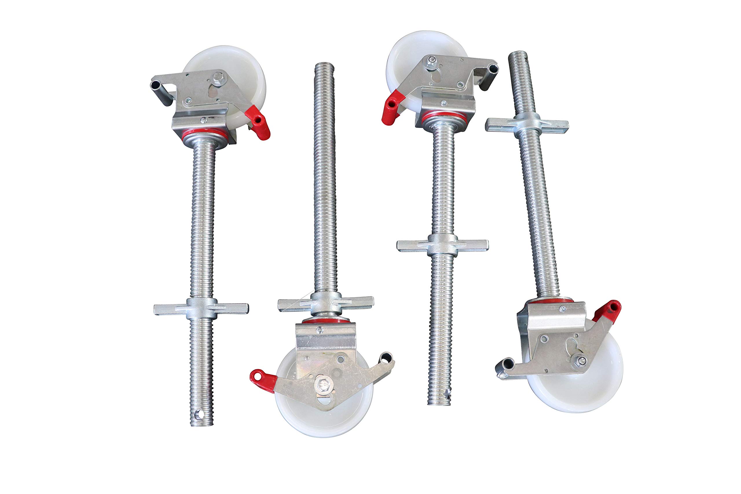 4 Stück Gerüstrollen 150 mm Nylon LAYHER*-kompatibel mit Stahlspindel, doppelt gebremst, lotrecht stehend, passend zu LAYHER*-Gerüsten und anderen Herstellern
