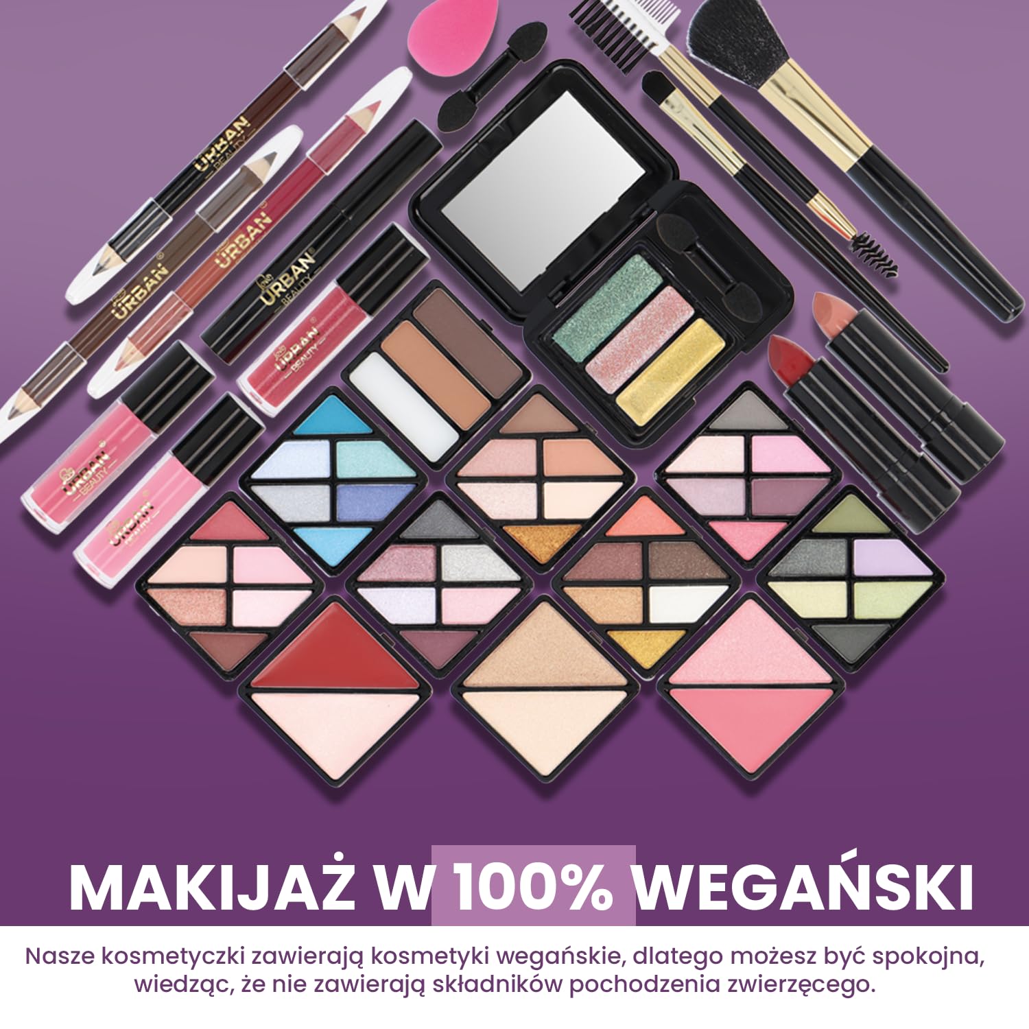 Wegański Makijaż Pudełko na Kosmetyki Love Urban Beauty Luxe Gold Touch Zestaw Upominkowy Podróżny 73 szt