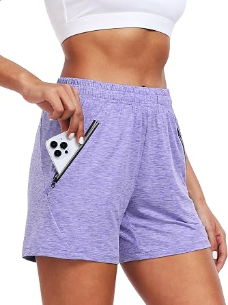 CADMUS Women Athletic Workout Bermuda Shorts for Running Zip Pockets