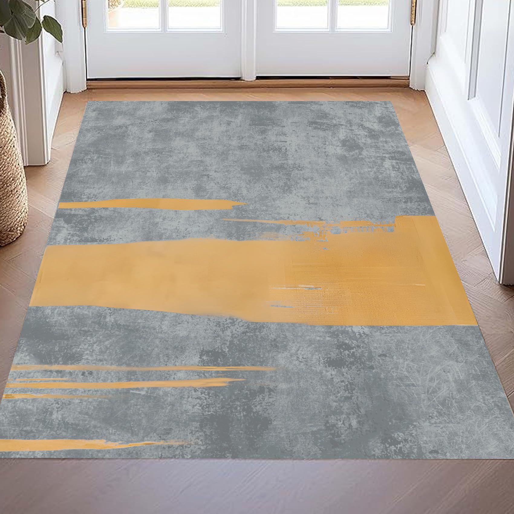 Tapis abstrait moderne gris jaune 200x300 cm moelleux de chambre