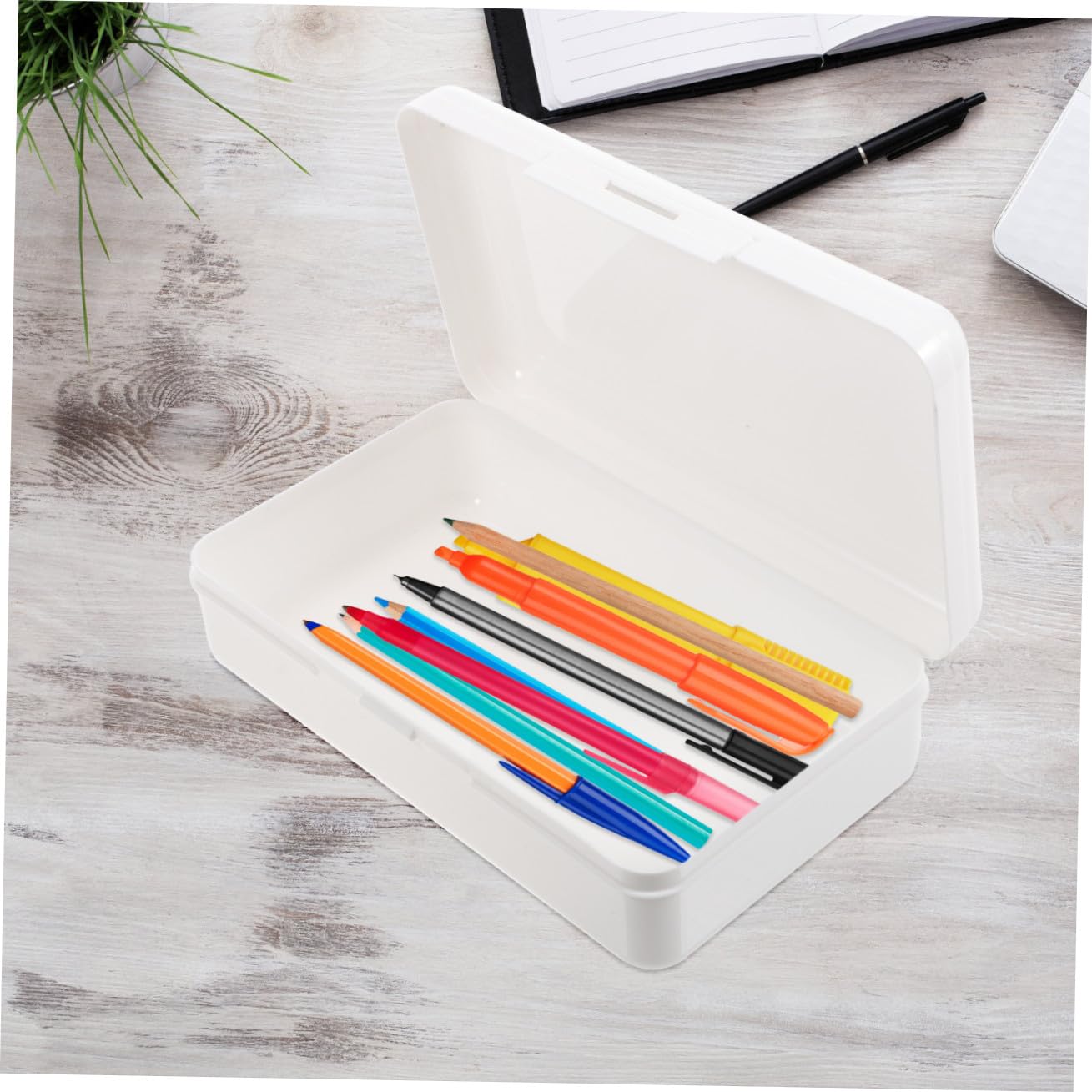 TEHAUX 5pièces Boîte à Crayons Plastique Empilable avec Couvercle Trousse Simple Et Pratique pour Étudiants Rangement De Fournitures Scolaires Couleur Blanche