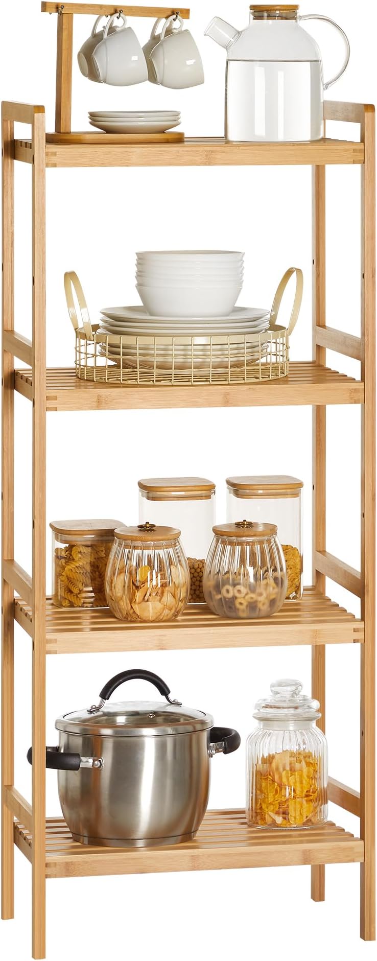 4-Tier Bamboo Storage Rack for Bathroom, Kitchen, Bedroom, 45 x 31.5 x 111 cm, Woody Colour BCB074N01