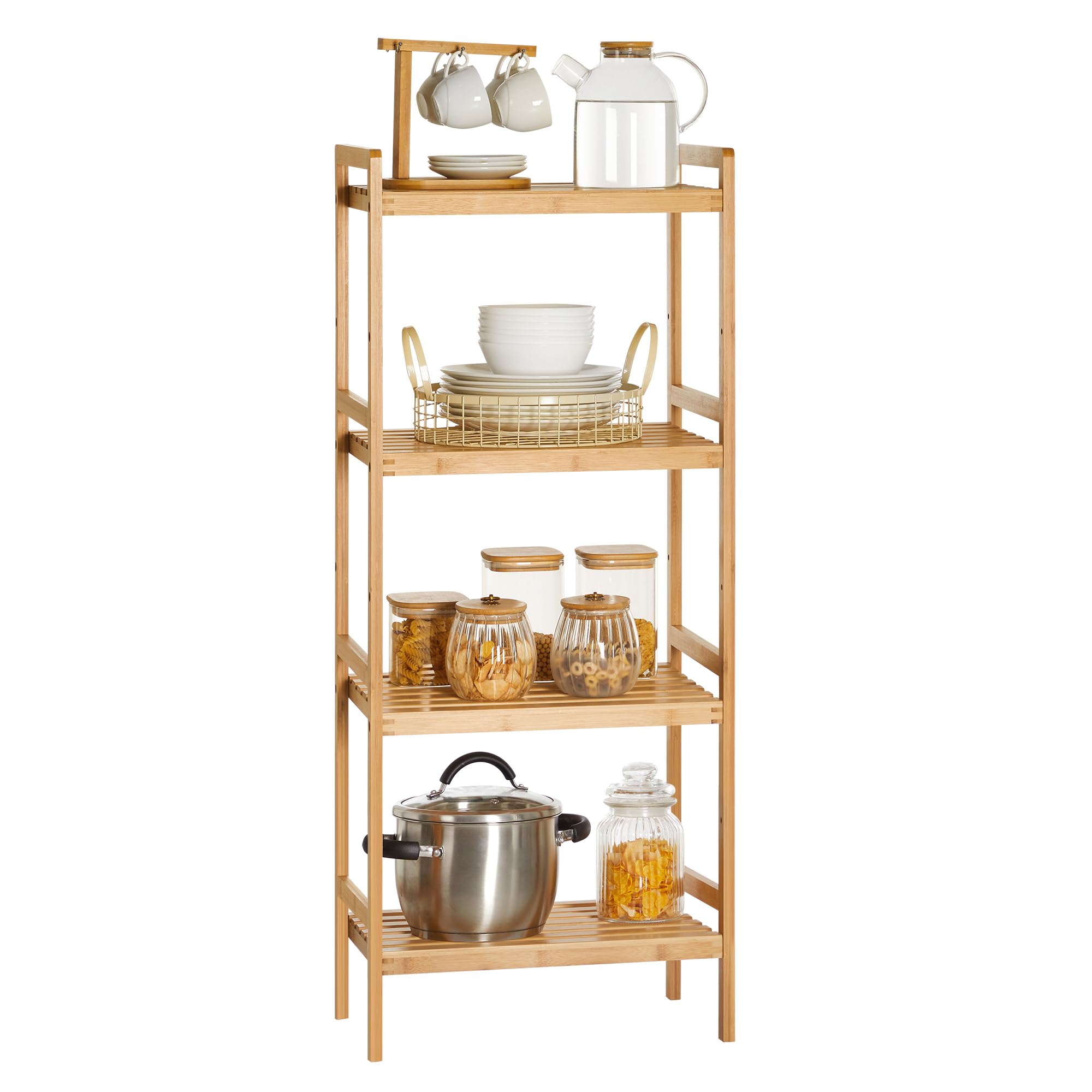 SONGMICS 4-Tier Bamboo Storage Rack for Bathroom, Kitchen, Bedroom, 45 x 31.5 x 111 cm, Woody Colour BCB074N01