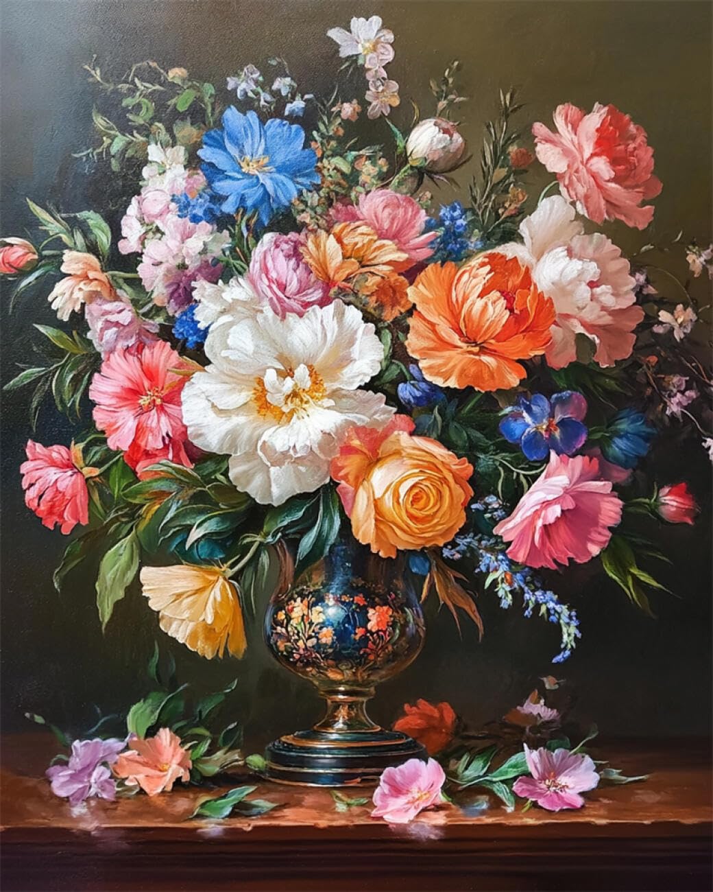 RKFLGEW 14CT Stamped Cross Stitch Kit Flowers in A Vase DIY Embroidery for Adults Beginner Needlework Kit with Patterns Needlepoint Art 40x50cm