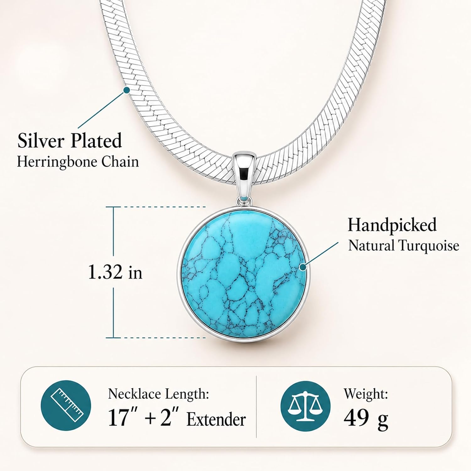 Sheplus Genuine Natural Turquoise Round Gold Chain Chunky Necklace Real Authentic Western Jewelry for Wife, Girlfriend, Mom,Anniversary Birthday Gift