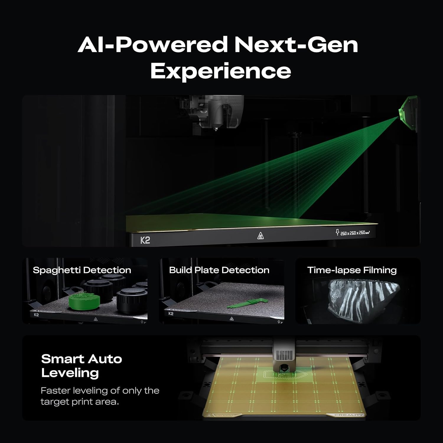 Creality K2 Combo 3D Printer, Multicolor Printing with CFS, Max 600mm/s Printing Speed, Smart Auto Leveling & Al Camera, Next-Gen Direct Drive Extruder, Build Volume 260 * 260 * 260mm