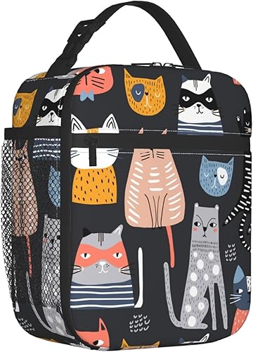 Miniatura 2 de Bolsa de almuerzo aislada impermeable y duradera con diseño de gato linda, organizador de contenedores térmicos reutilizables