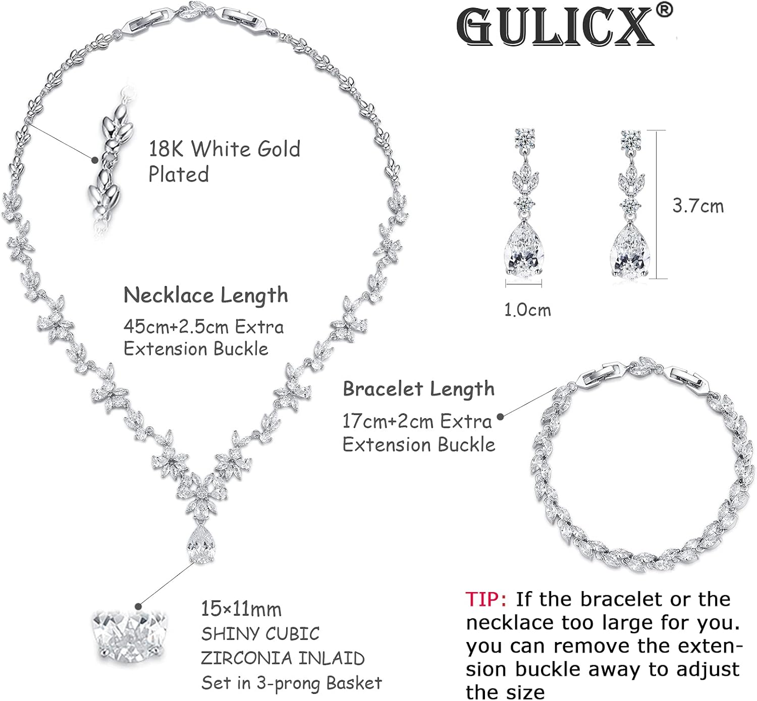 Wedding Jewelry for Bride, Silver Bridal Necklace Earrings Bracelet Set with Clear Cubic Zirconia, Bridemaids Jewelry Set for Wedding, Crystal Wedding Party Jewelry Set for Women Girls - Image 2