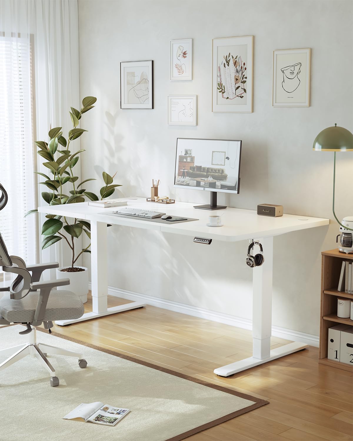 JUMMICO Scrivania Regolabile In Altezza Elettrica,160 x 70 cm,Pannello 6 Tasti Con 4 Memorie Di Altezza E Porta USB,Scrivania Da Computer Bianca,Avviso Di Pausa Per Sedentarietà
