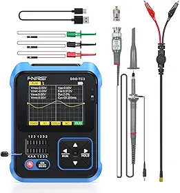 FNIRSI Osciloscópio Dso-Tc3 - Osciloscópio Portátil 3 Em 1 e Gerador de Sinal Dds e Testador de Transistor, Largura de Banda de 500 Khz, Taxa de Amostragem de 10 Msa/S, 6 Tipos de Formas de Onda, Medi