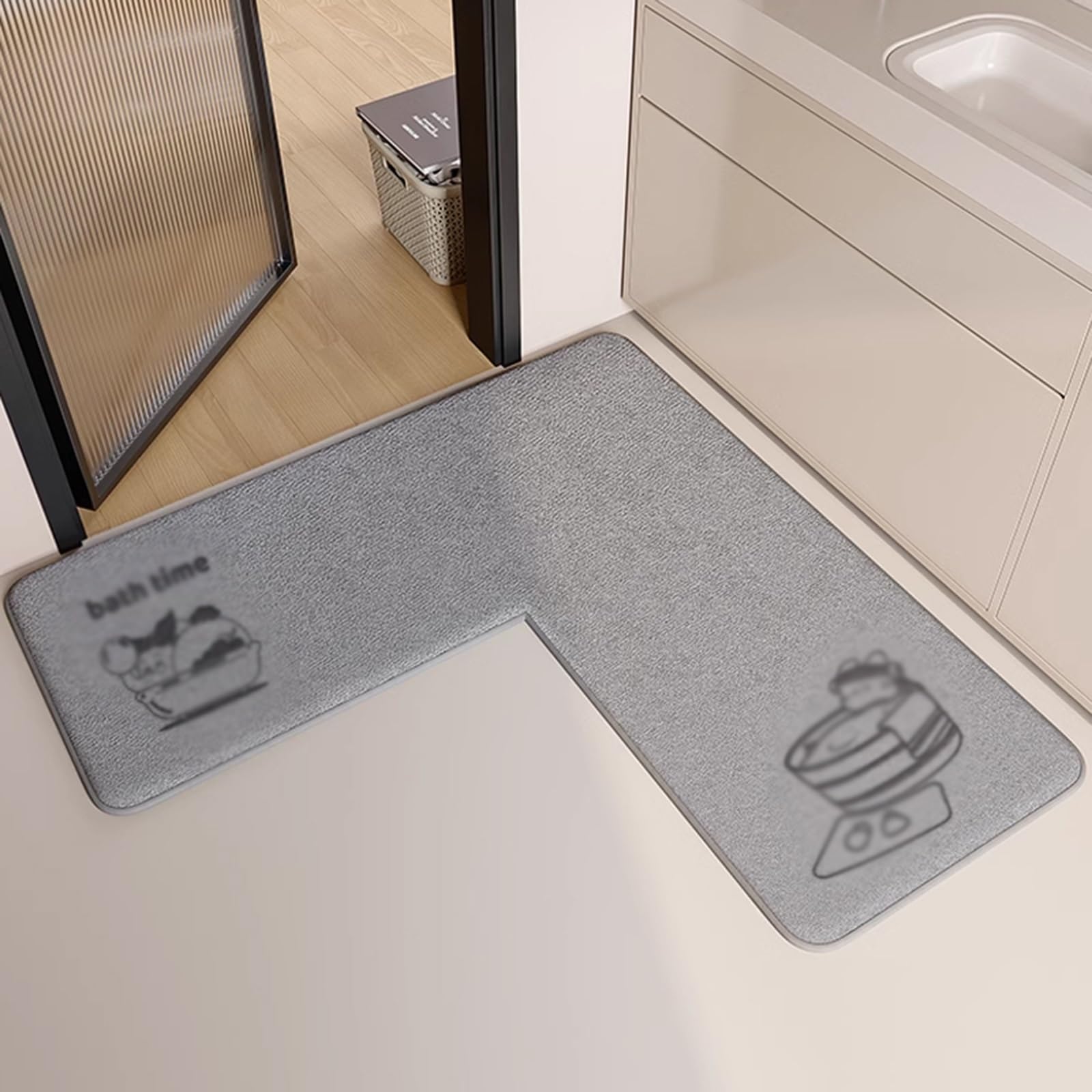 Alfombra De Esquina Suave, Alfombra De Baño Antideslizante En Forma De L, Lavable A Máquina, Alfombrillas Absorbentes De Agua, para Baño, Cocina, Entrada De La Sala De Estar(70 * 70 * 45cm)