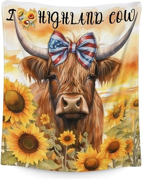 Mercuryelf Highland Cow Throw Blanket - Soft, Fuzzy & Warm - 50x60 Inches Flannel Blankets for Living Room, Sofa - Colorful Rustic Throws Gift for Teens