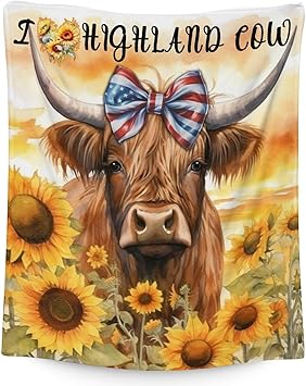 Mercuryelf Highland Cow Throw Blanket - Soft, Fuzzy & Warm - 50x60 Inches Flannel Blankets for Living Room, Sofa - Colorful Rustic Throws Gift for Teens