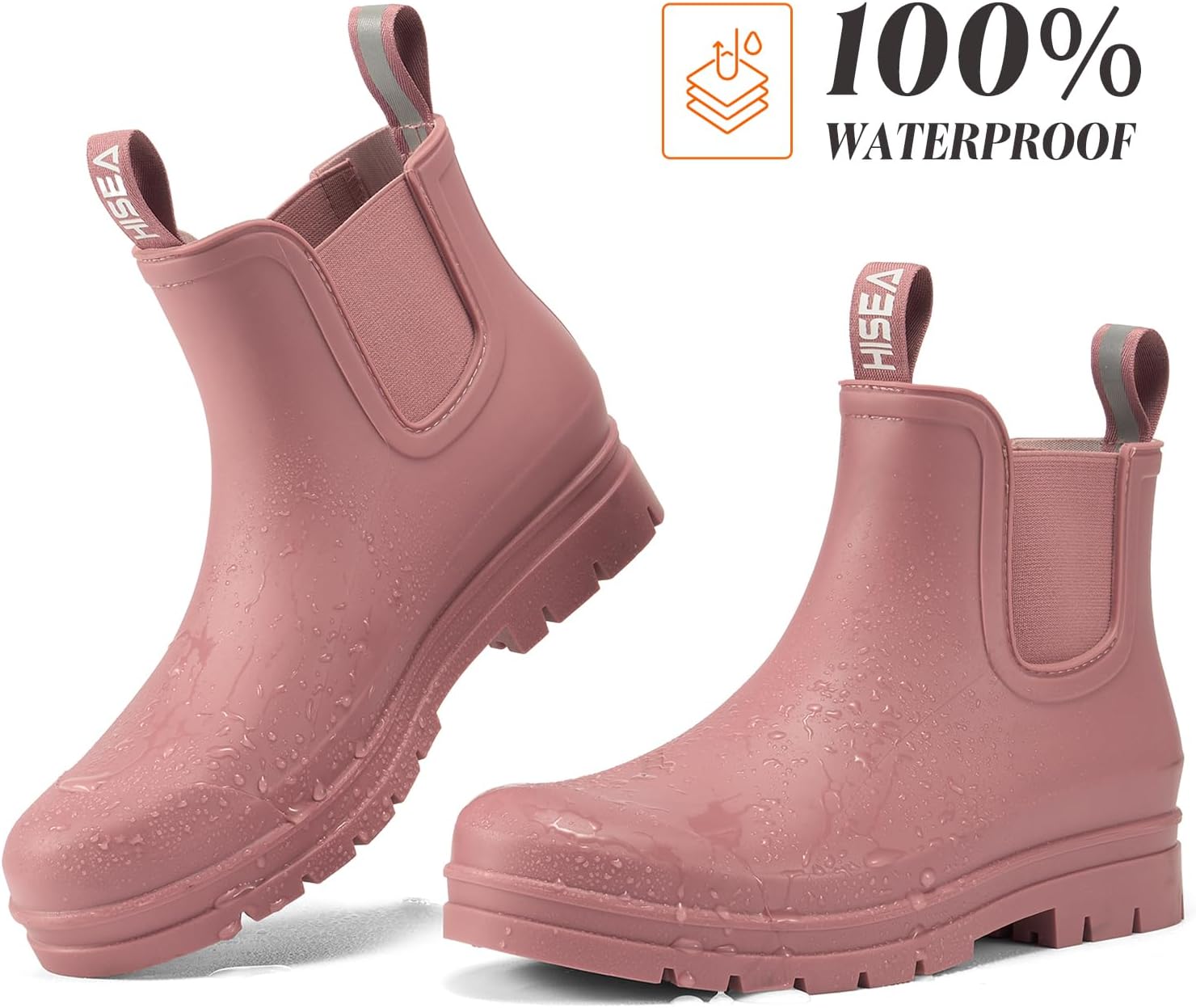 HISEA Women's Short Rain Boots Fashion Waterproof Chelsea Boots Ankle Garden Shoes for Ladies Non Slip Outdoor Work Booties Lightweight Rubber Rainboots with Comfort Insole - Image 7