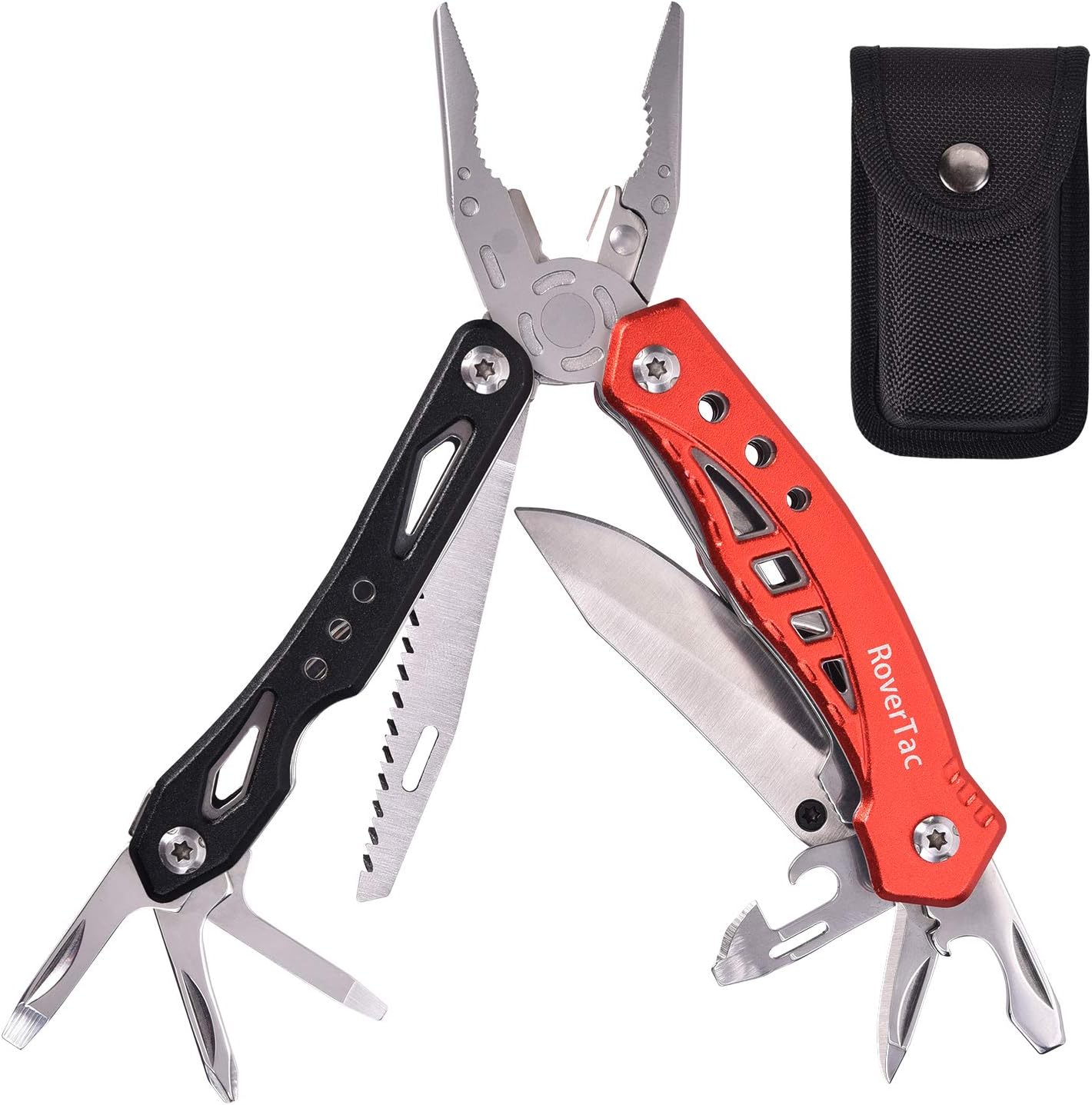 RoverTac Multitool with Safety Locking Blade Handy Gift for Men Women 12 in 1 Multi Tool with Pliers Knife Bottle Opener Screwdriver Saw-Perfect for Outdoor Survival Camping Fishing Hiking